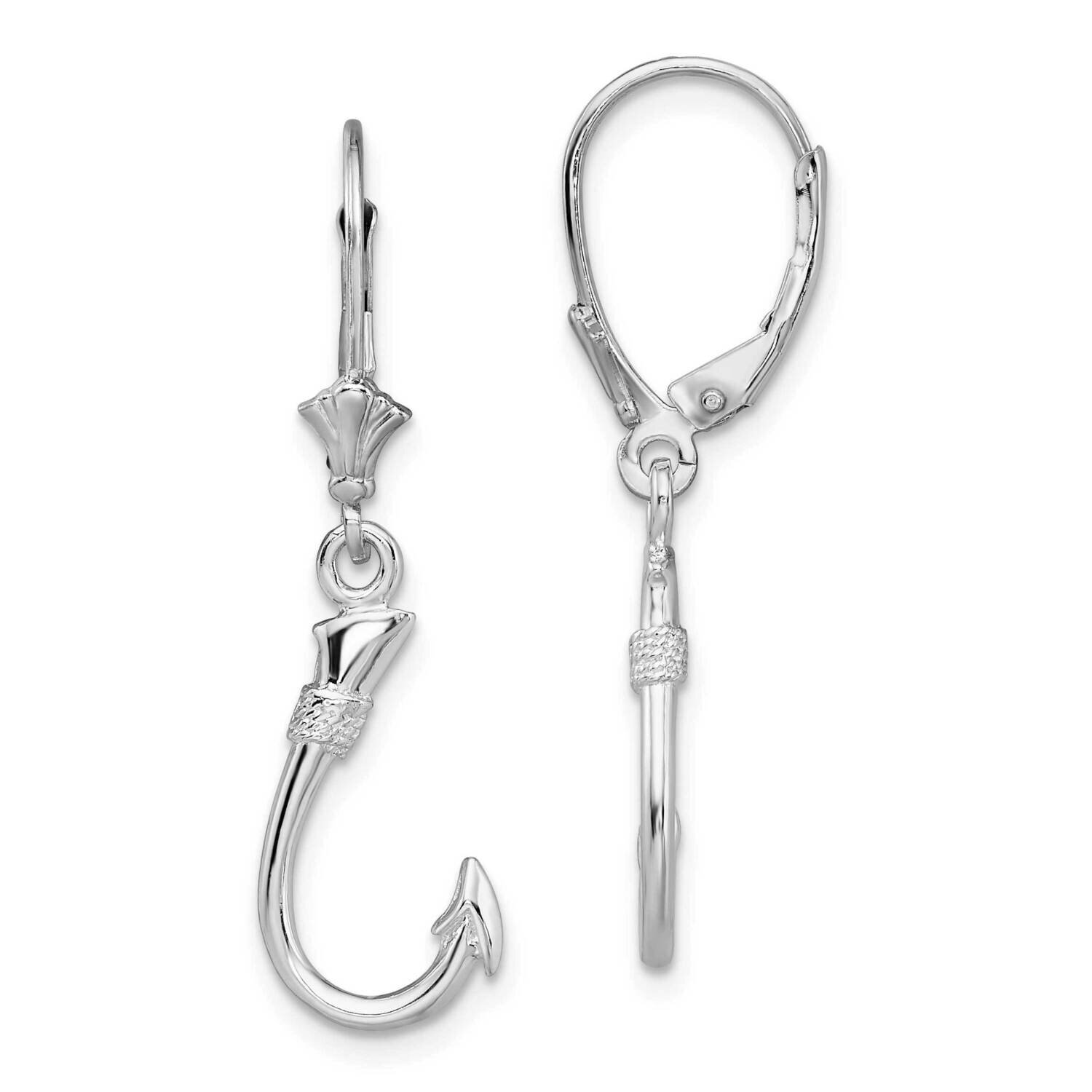 3D Fish Hook Leverback Earrings Sterling Silver Polished QE15554