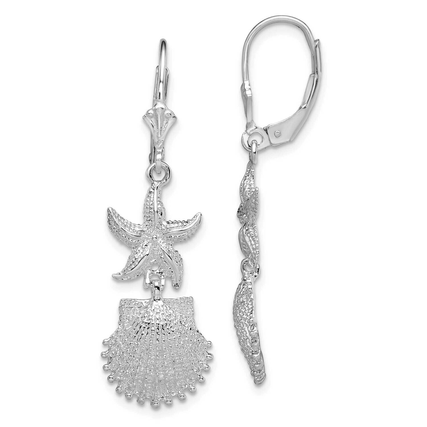 Starfish and Shell Leverback Earrings Sterling Silver Polished QE15555, MPN: QE15555, 637218183517