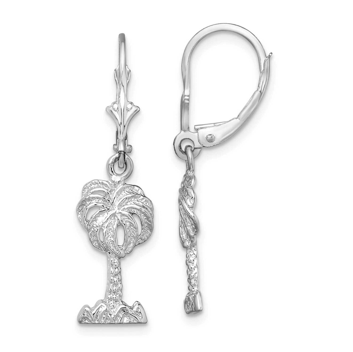 Palm Tree Leverback Earrings Sterling Silver Polished QE15582, MPN: QE15582, 637218183739