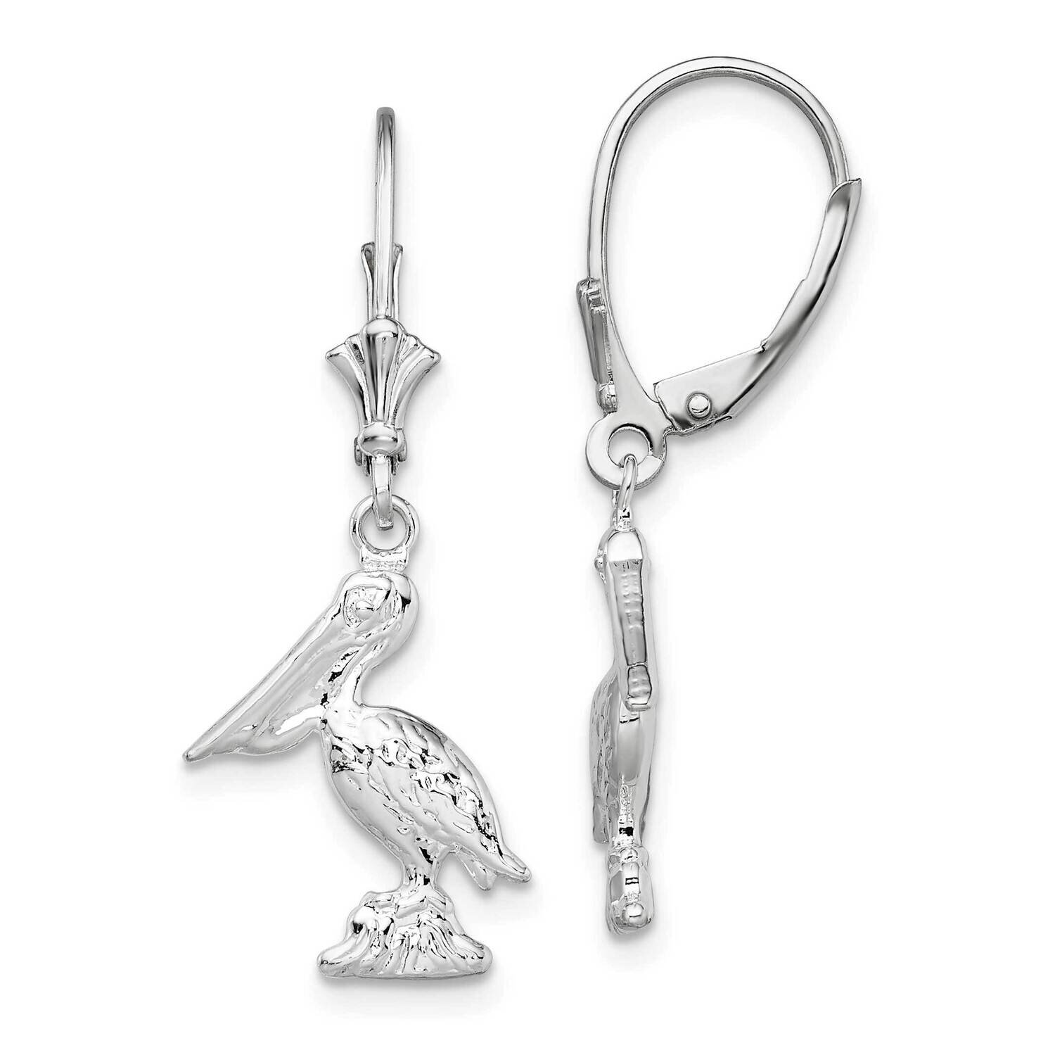 3D Small Pelican Leverback Earrings Sterling Silver Polished QE15587, MPN: QE15587, 637218183784