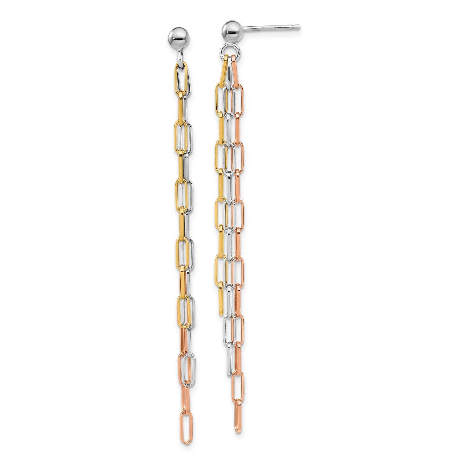 Rose &amp; Yellow-Tone Paperclip Link 3-Strand Earri Sterling Silver Rhodium-Plated QE15632, MPN: QE156…
