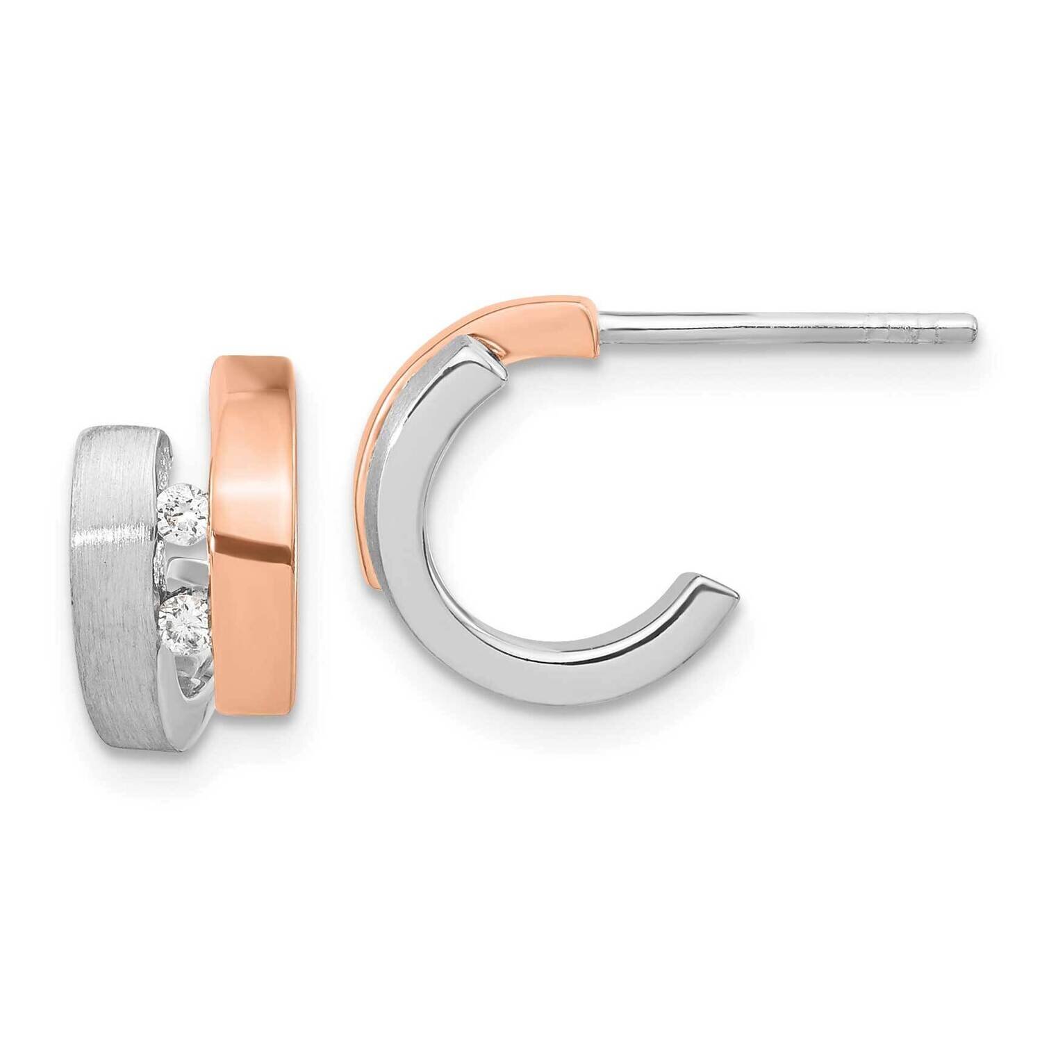 Sterling Silver Rhdoium-Plated Rose Gold-Plated Diamond Hoop Post Earrings Sterling Silver Rhodium-…
