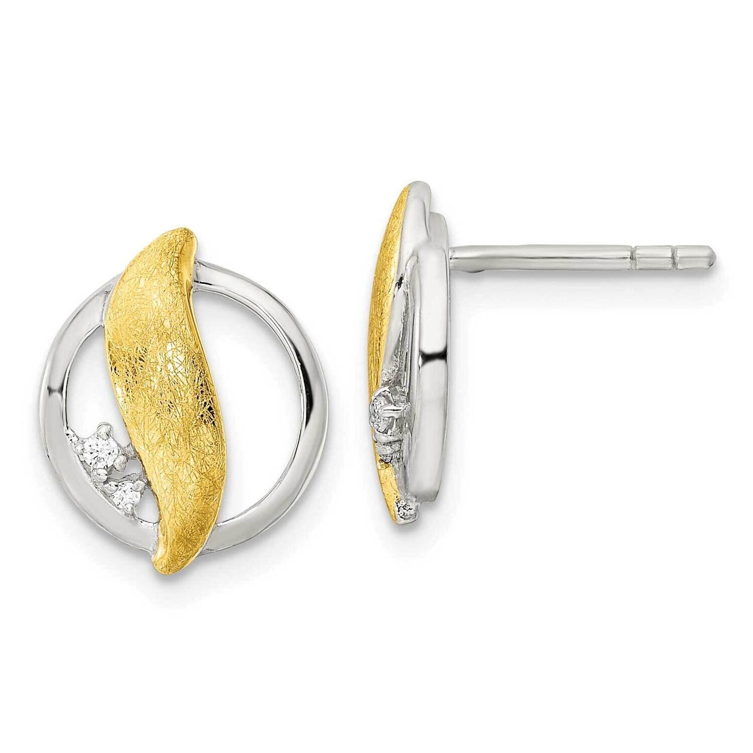 Gold-Tone CZ Diamond Post Earrings Sterling Silver QE15654