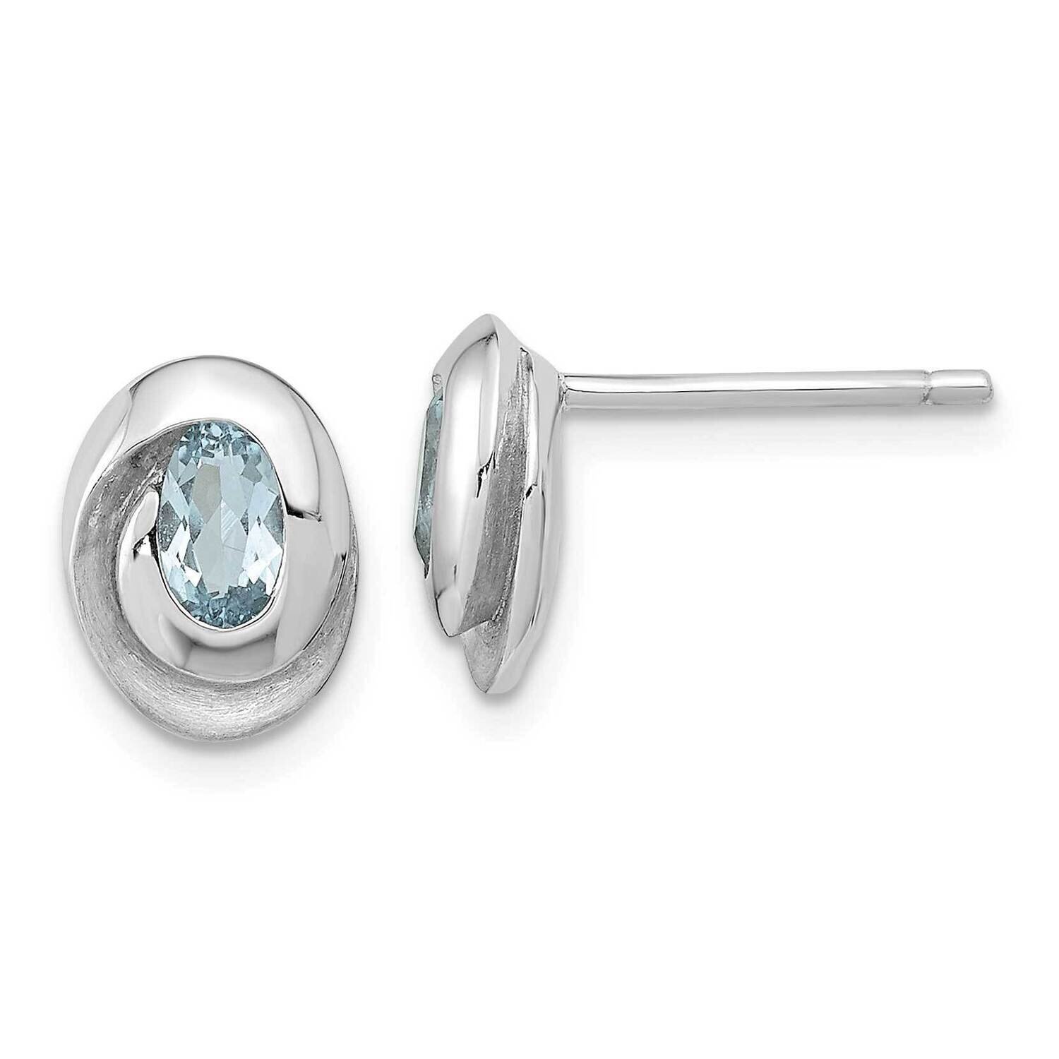 Sky Blue Topaz Oval Post Earrings Sterling Silver Rhodium-Plated QE15658, MPN: QE15658, 196904154052