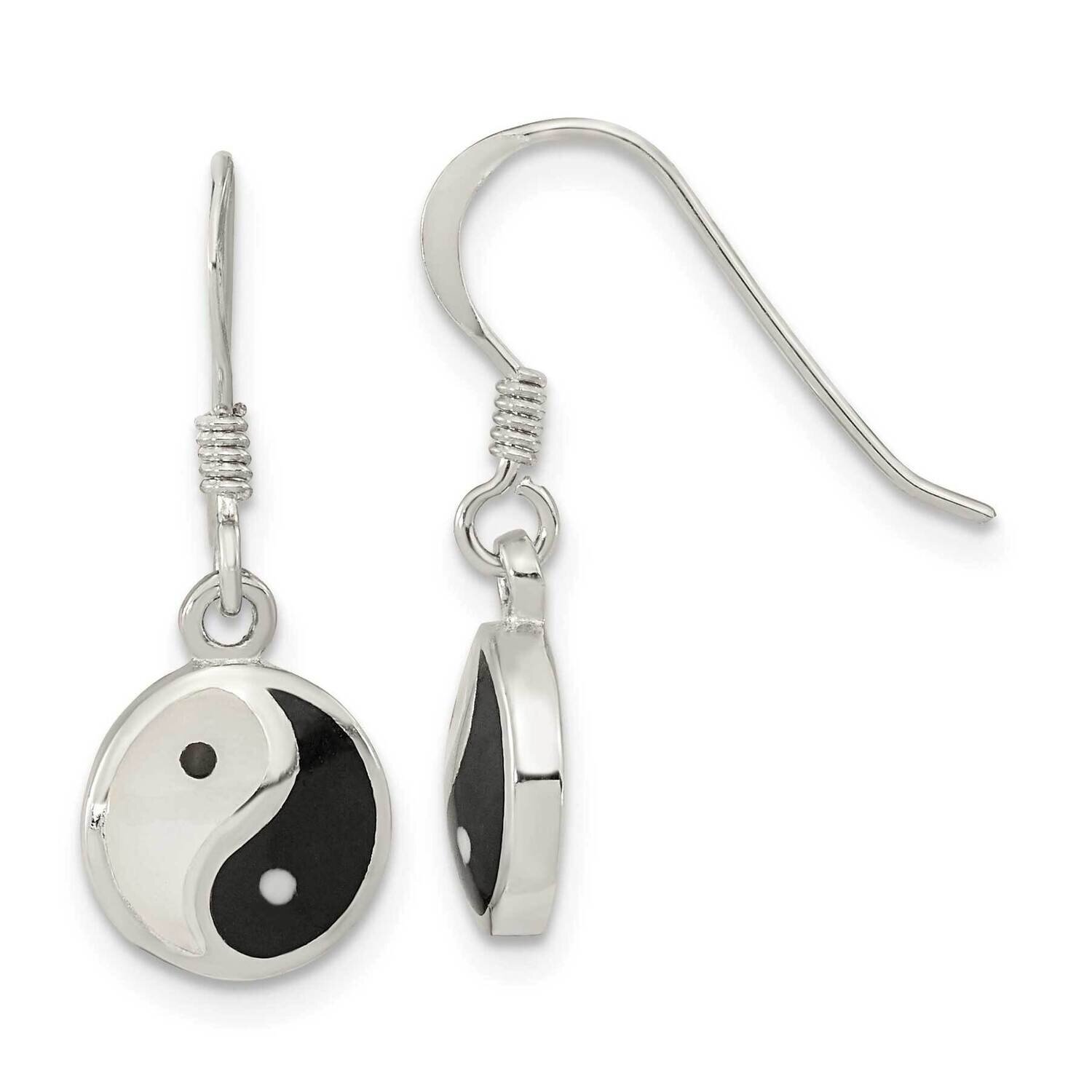 Mother of Pearl and Black Resin Yin Yang Dangle Earrings Sterling Silver QE15661