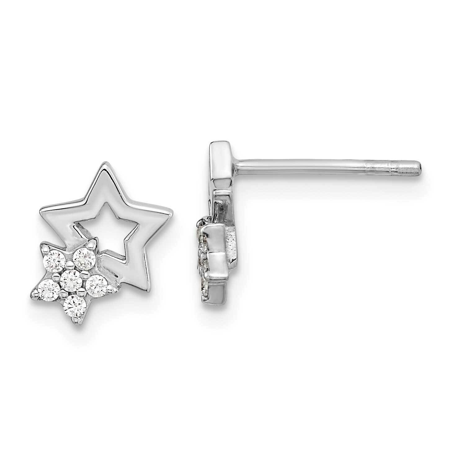 CZ Diamond Star Post Earrings Sterling Silver Rhodium-Plated QE15666