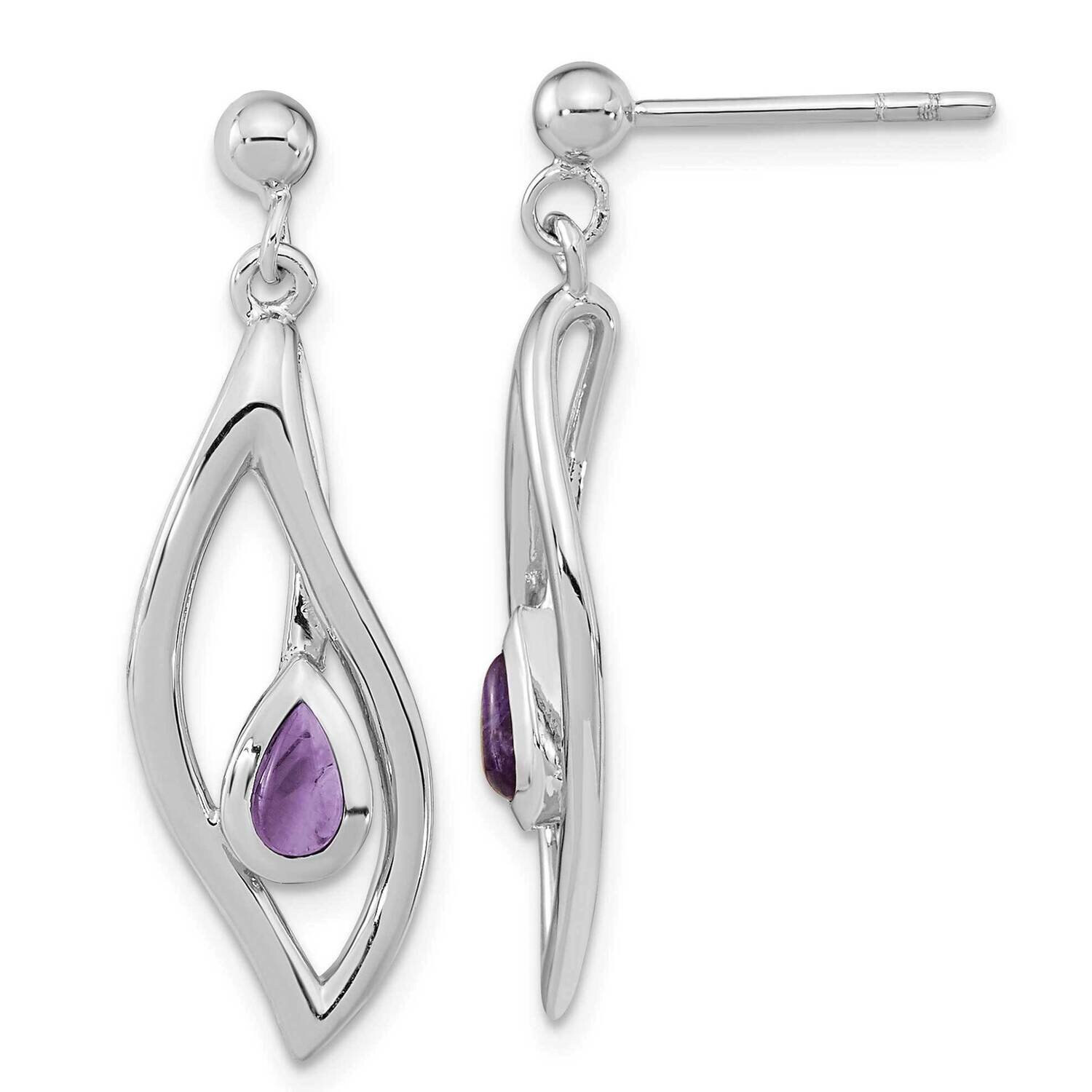 Amethyst Dangle Post Earrings Sterling Silver Rhodium-Plated QE15669, MPN: QE15669, 196904153970