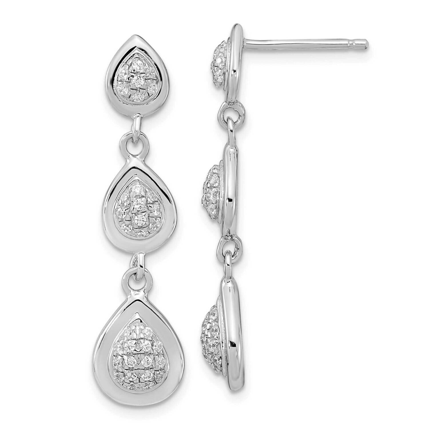 CZ Diamond Teardrop Post Dangle Earrings Sterling Silver Rhodium-Plated QE15672