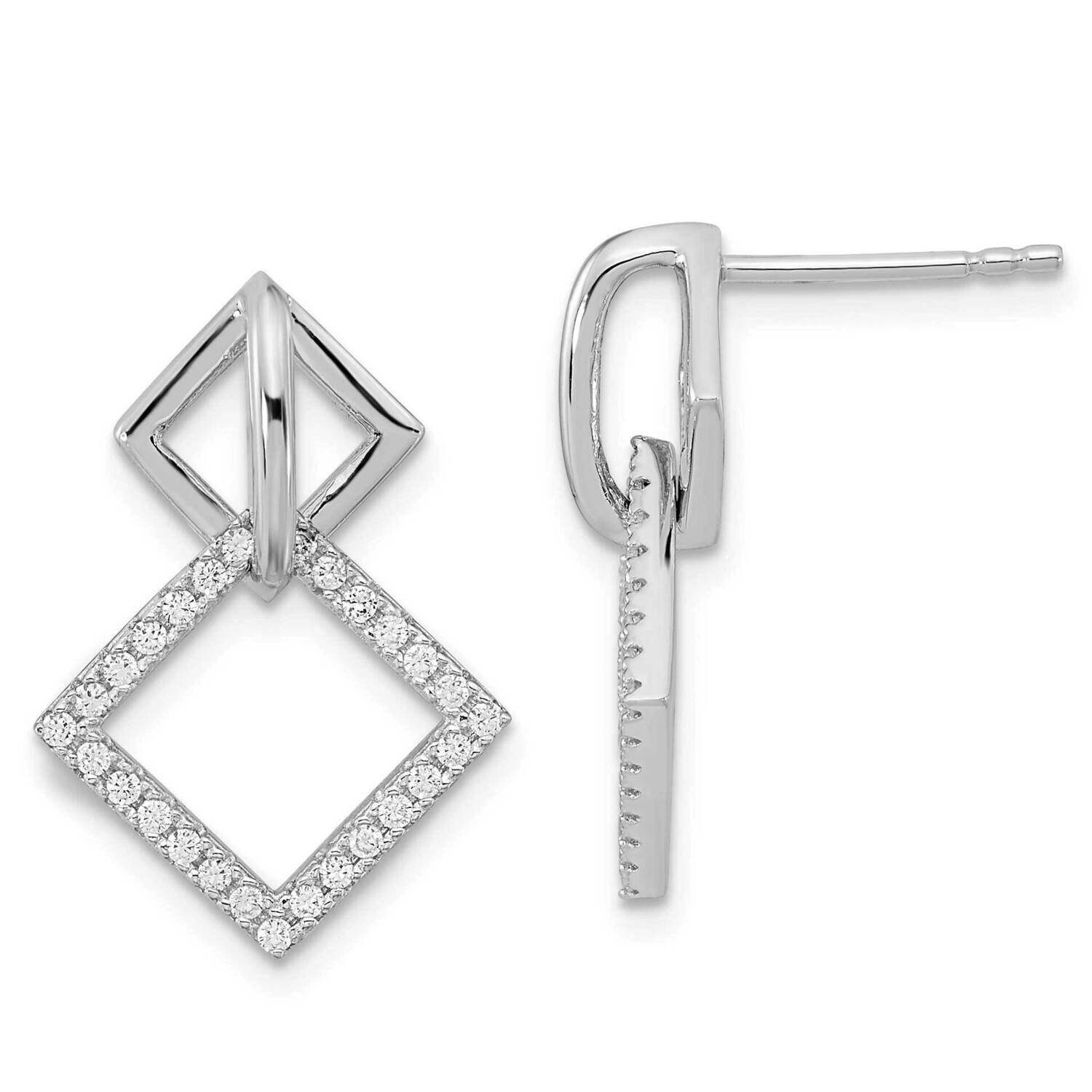 CZ Diamond Square Post Dangle Earrings Sterling Silver Rhodium-Plated QE15674, MPN: QE15674, 196904…