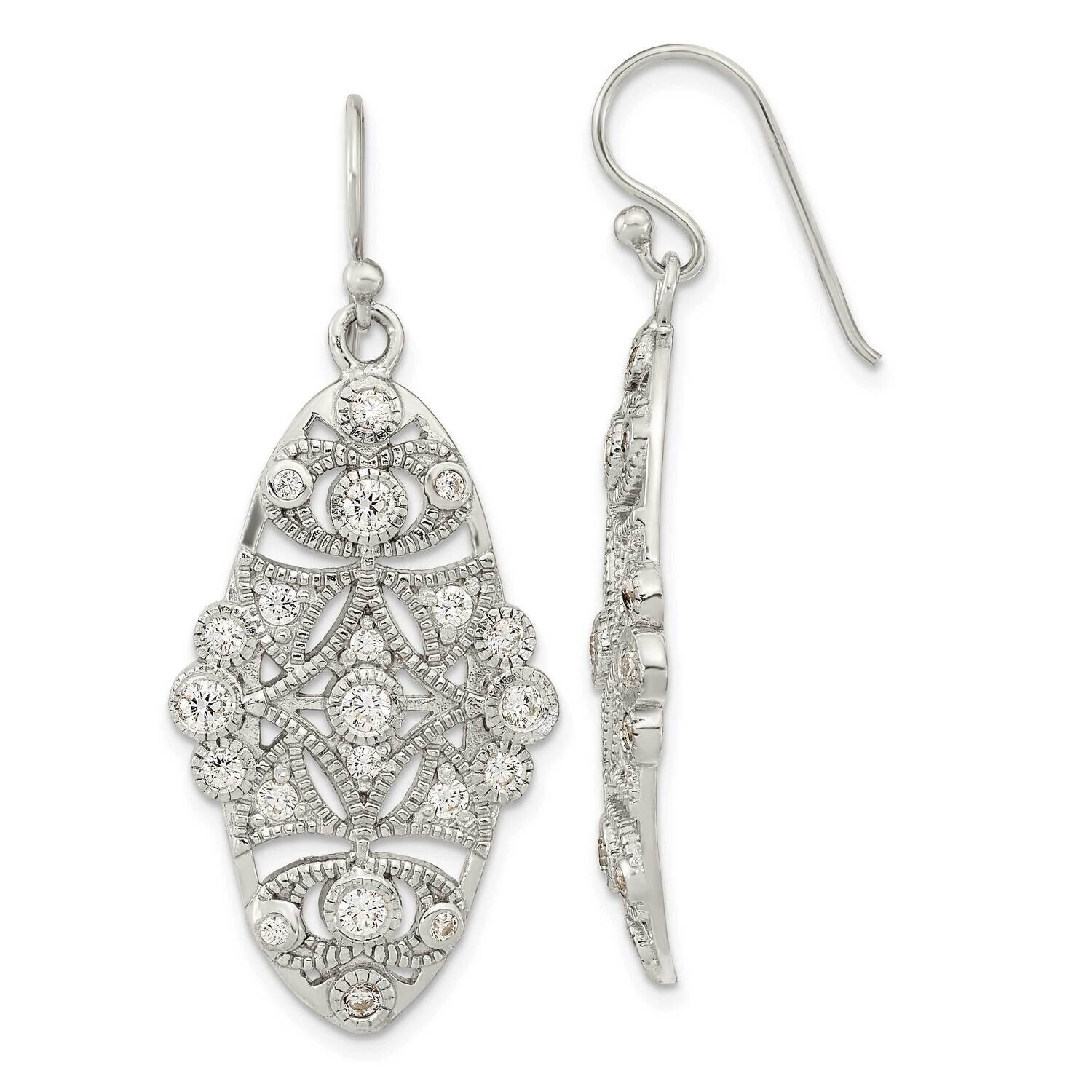 Fancy CZ Diamond Dangle Shephard Hook Earrings Sterling Silver Polished QE15677, MPN: QE15677, 1969…