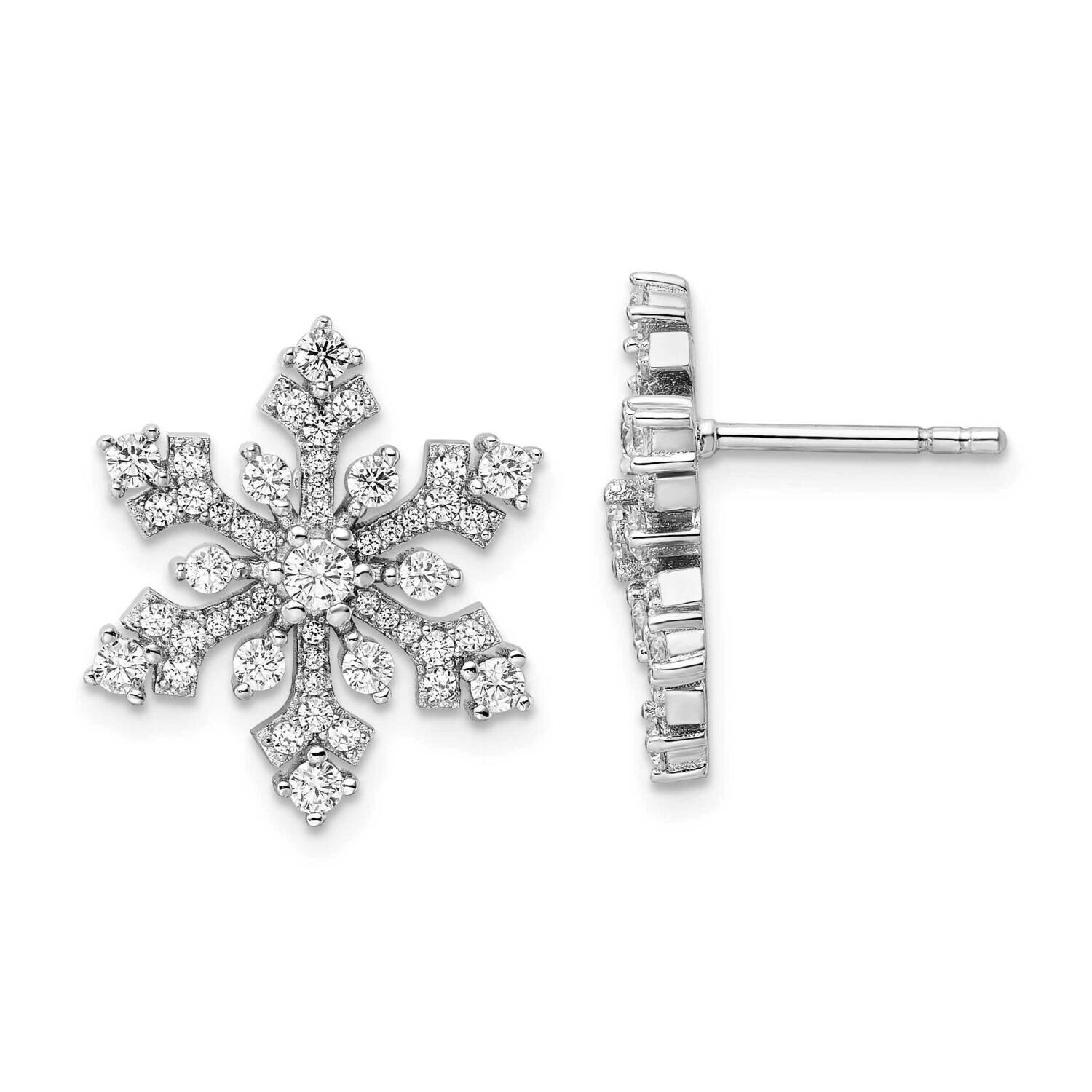 CZ Diamond Snowflake Post Earrings Sterling Silver Rhodium-Plated QE15679