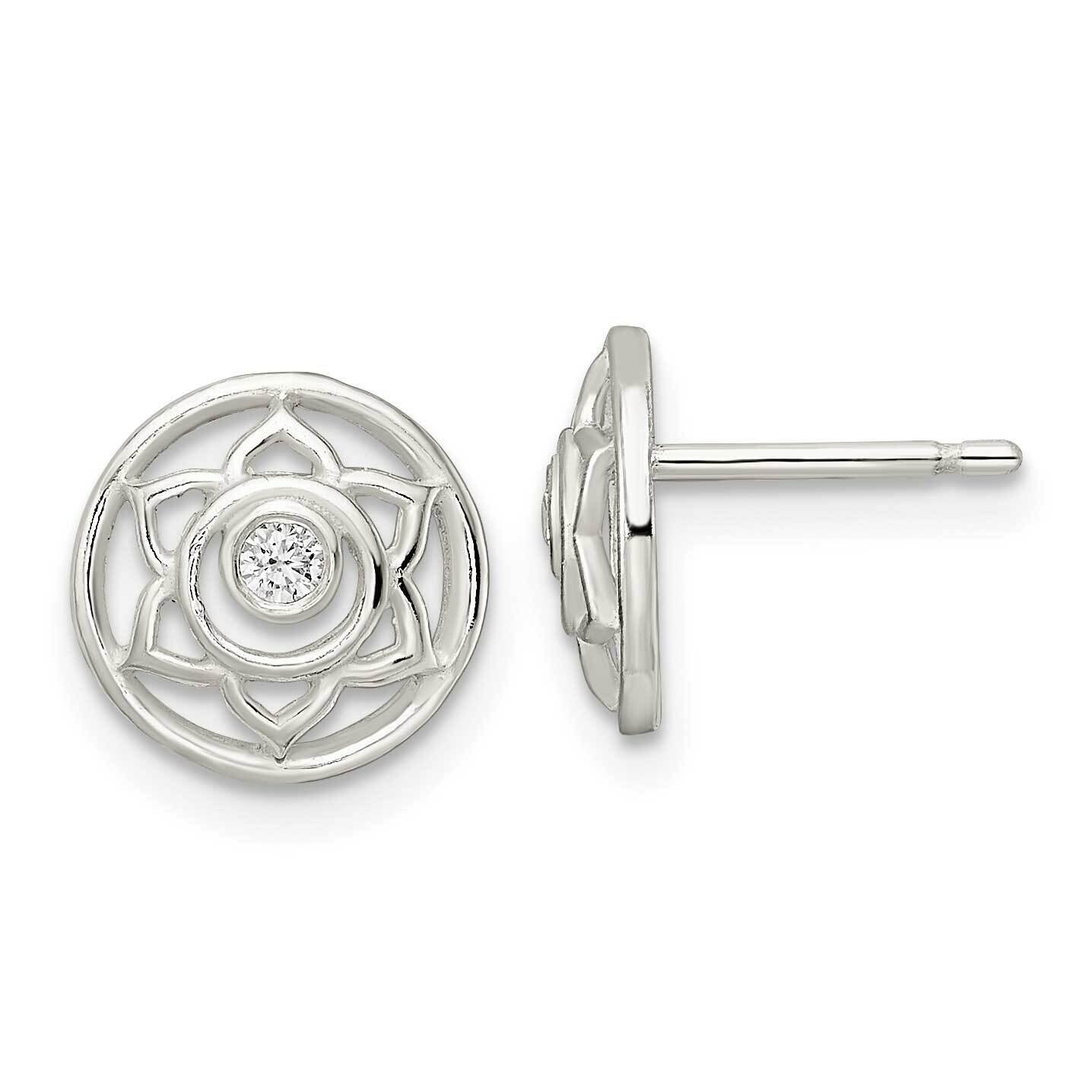 Lotus Chakra Filigree Post Earrings Sterling Silver Cz Diamond QE15686