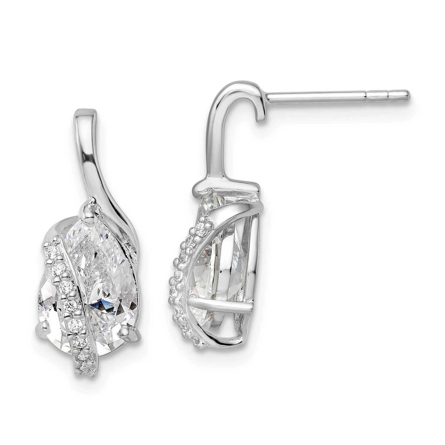 Overlap Teardrop CZ Diamond Post Earrings Sterling Silver Rhodium-Plated QE15695, MPN: QE15695, 196…