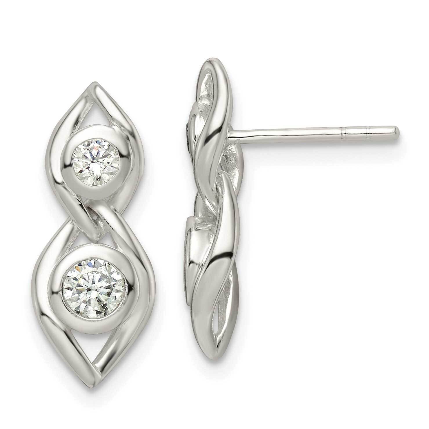CZ Diamond Post Dangle Earrings Sterling Silver Polished QE15696, MPN: QE15696, 196904154564