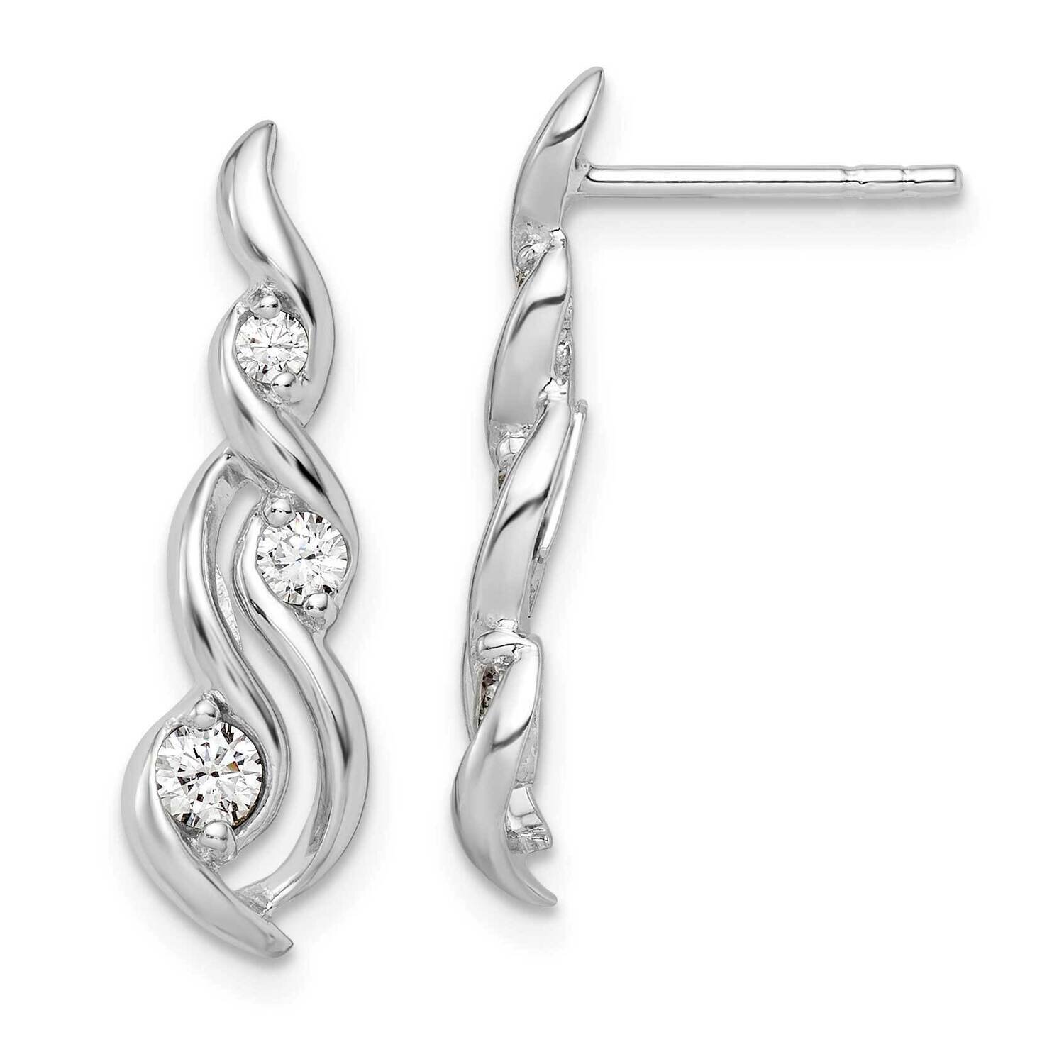 Twist CZ Diamond Post Dangle Earrings Sterling Silver Rhodium-Plated QE15697, MPN: QE15697, 1969041…