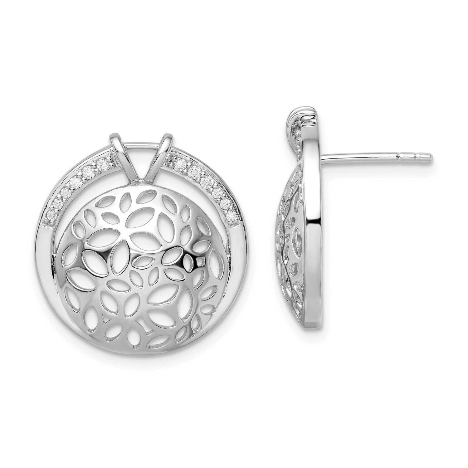 Cut Out CZ Diamond Circle Earrings Sterling Silver Rhodium-Plated QE15699, MPN: QE15699, 1969041536…