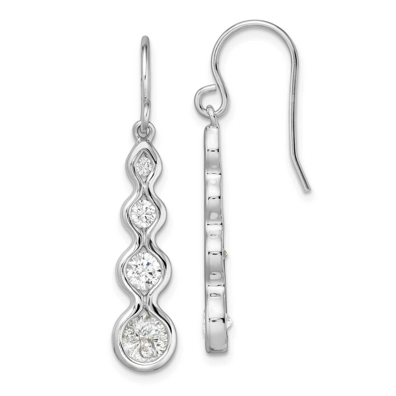 Drop CZ Diamond Wave Dangle Earrings Sterling Silver Rhodium-Plated QE15700, MPN: QE15700, 19690415…
