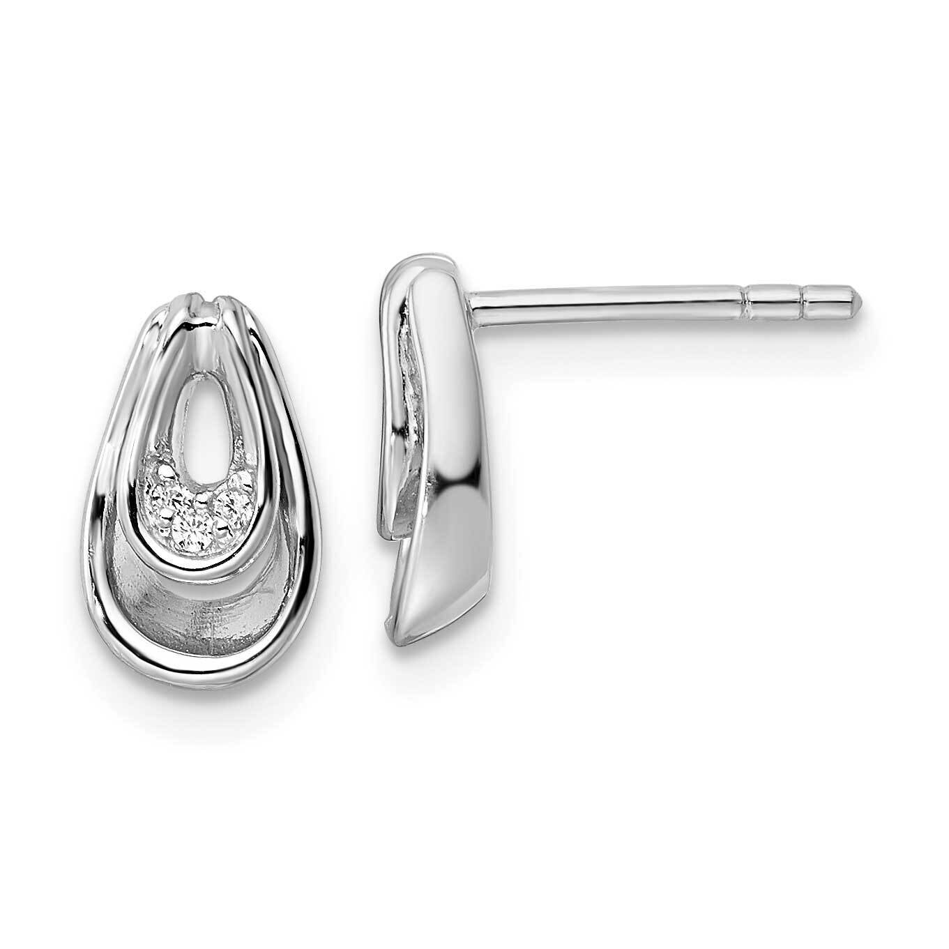 Polished CZ Diamond Post Dangle Earrings Sterling Silver Rhodium-Plated QE15717, MPN: QE15717, 1969…