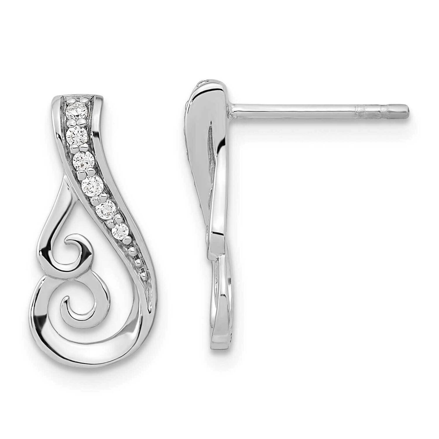 Polished CZ Diamond Post Earrings Sterling Silver Rhodium-Plated QE15719, MPN: QE15719, 196904154472