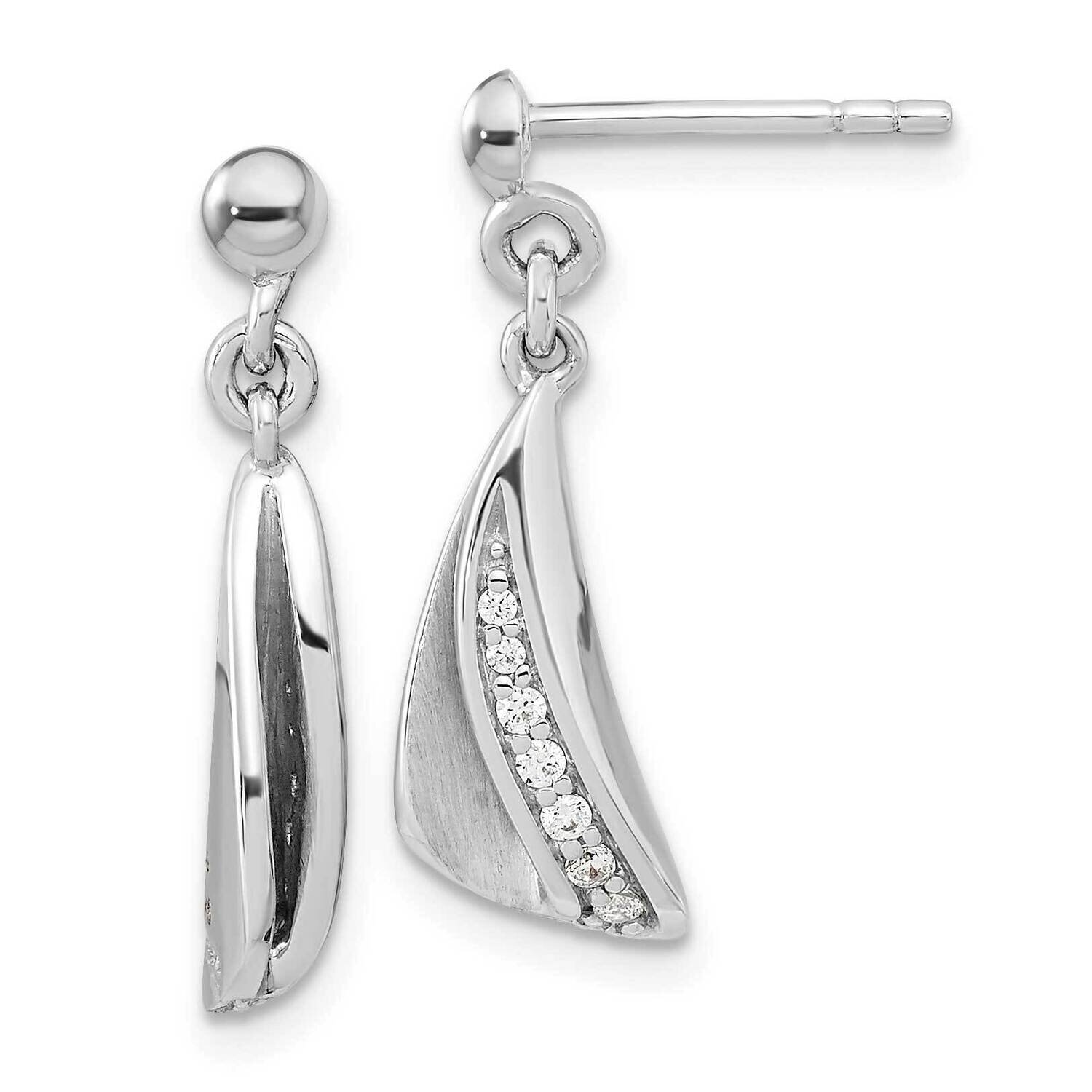 Brushed &amp; Polished CZ Diamond Dangle Post Earrings Sterling Silver Rhodium-Plated QE15722, MPN: QE1…