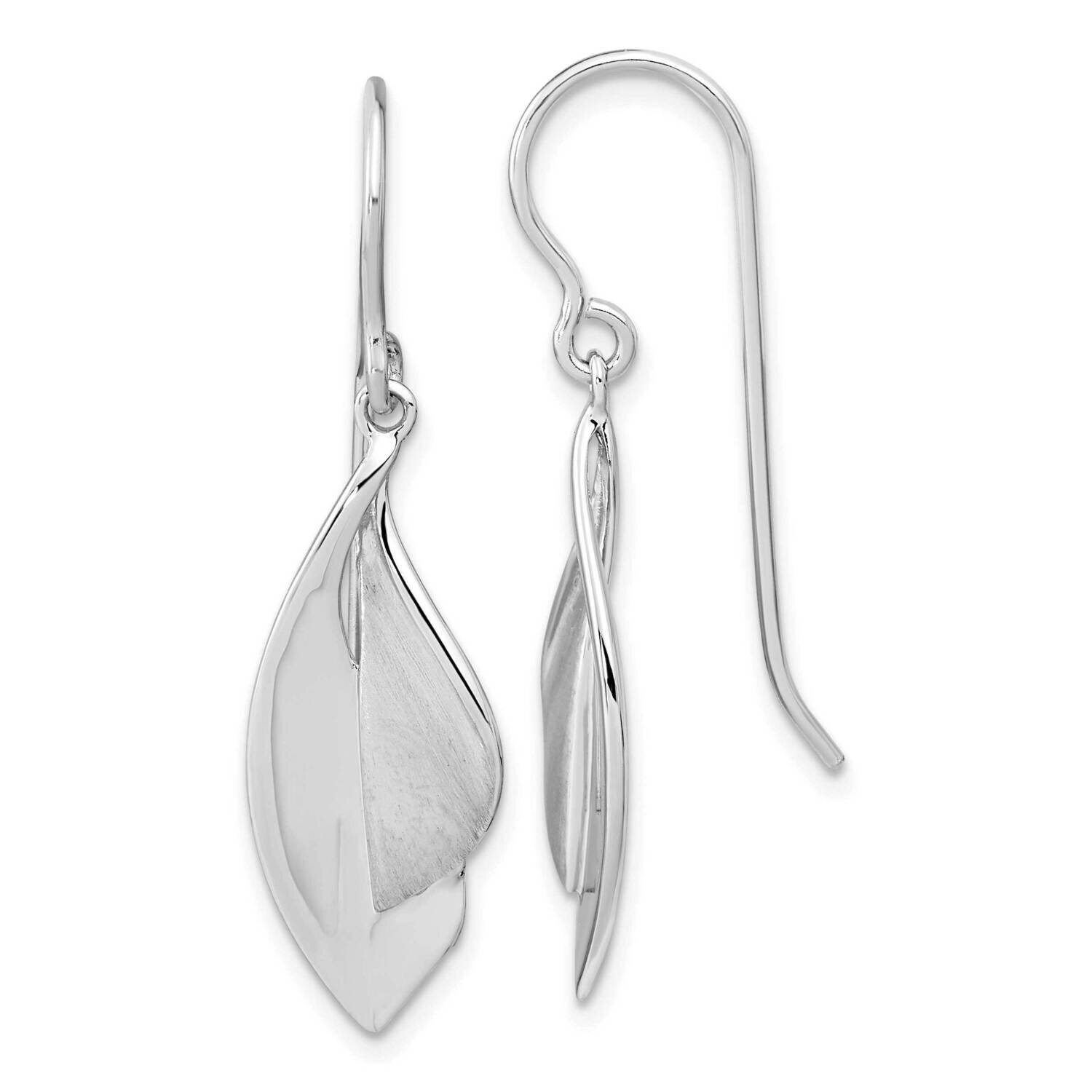 Plate Brushed and Polished Dangle Shephard Hook Earrings Sterling Silver Rhodium-Plated QE15726, MP…