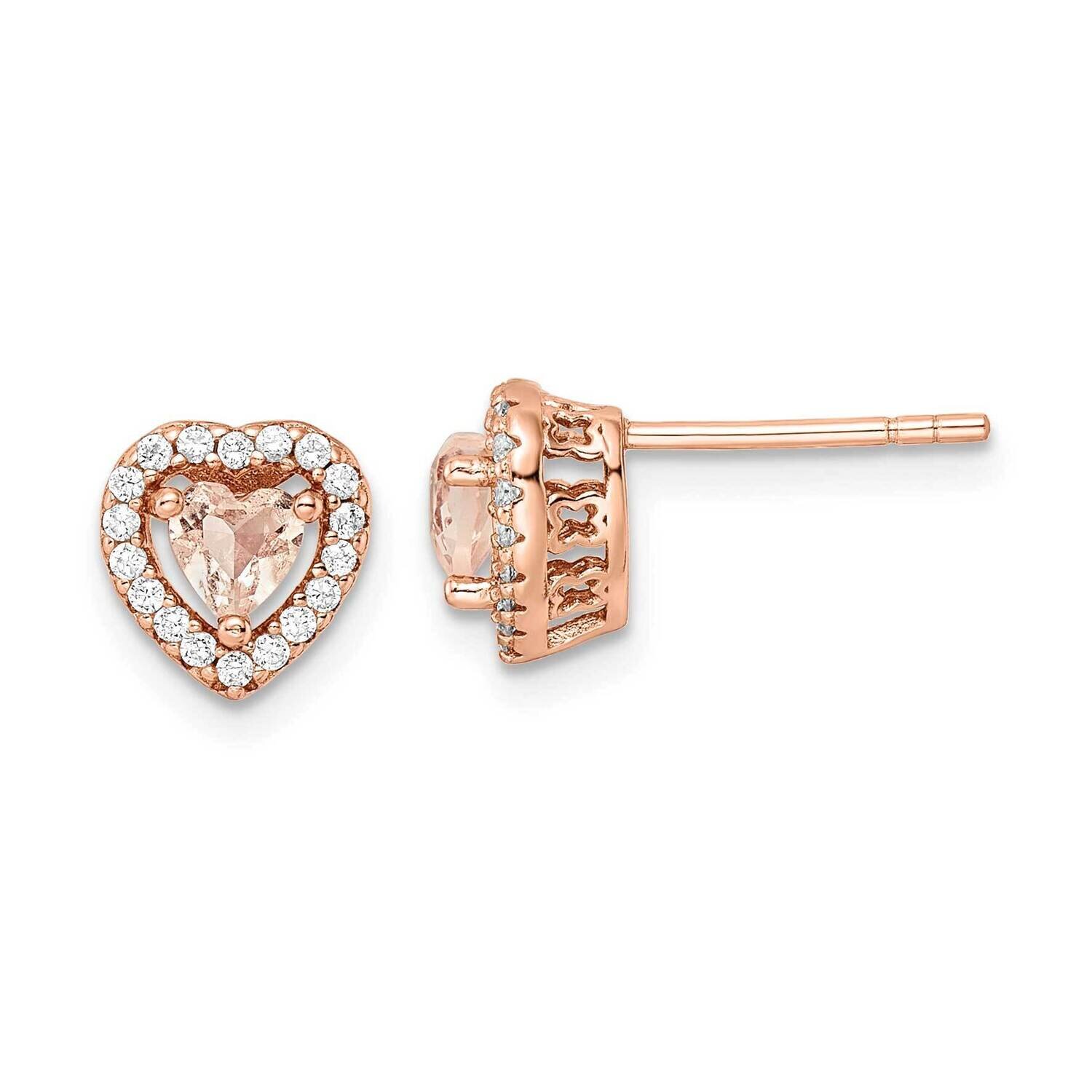 Polished Pink &amp; White CZ Diamond Heart Post Earrings Sterling Silver Rose-Tone QE15728, MPN: QE1572…