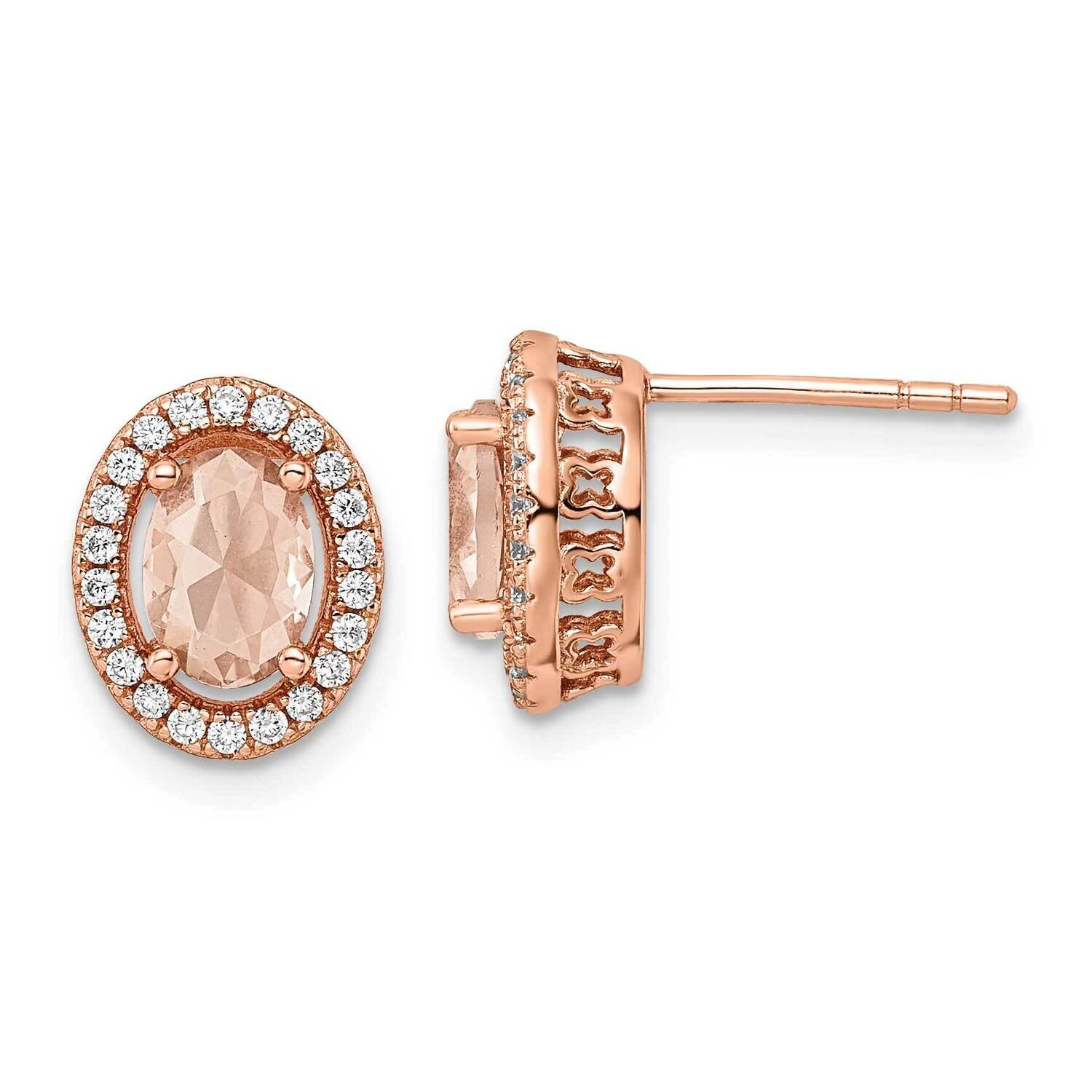 Polished Pink &amp; White CZ Diamond Oval Post Earrings Sterling Silver Rose-Tone QE15729, MPN: QE15729…