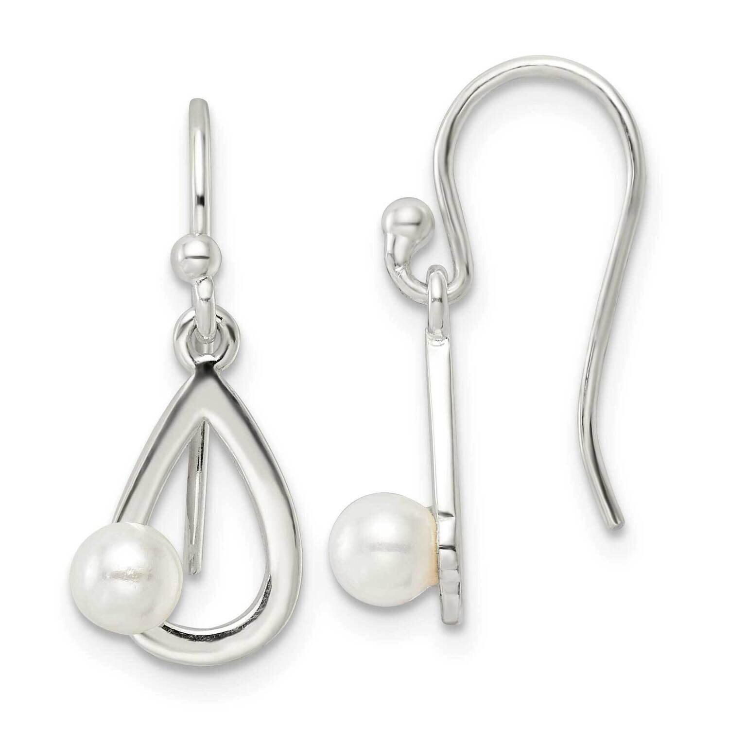 Teardrop with Imitation Pearl Shepherd Hook Earrings Sterling Silver Polished QE15732, MPN: QE15732…