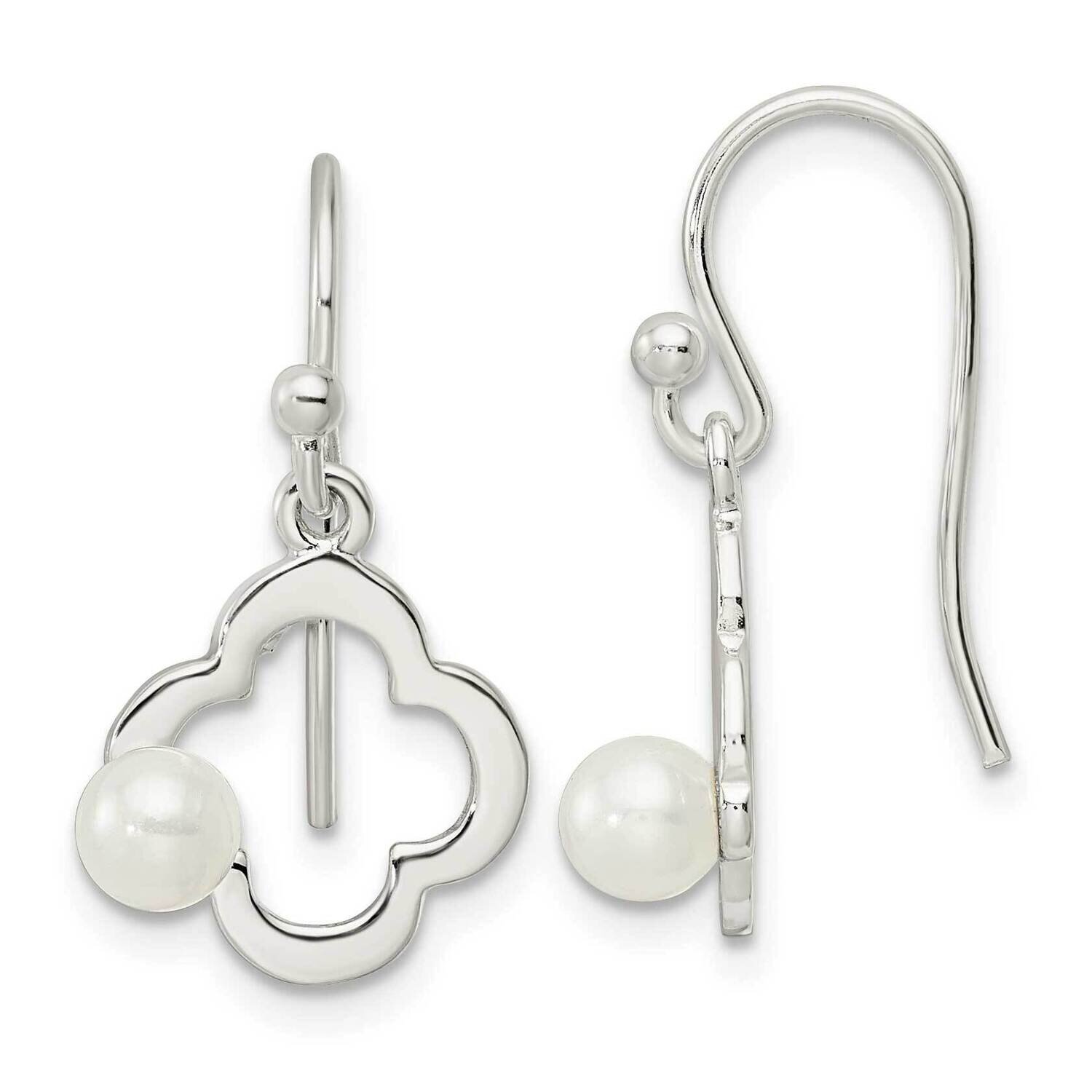 Imitation Pearl Clover Shepherd Hook Earrings Sterling Silver Polished QE15733, MPN: QE15733, 19690…