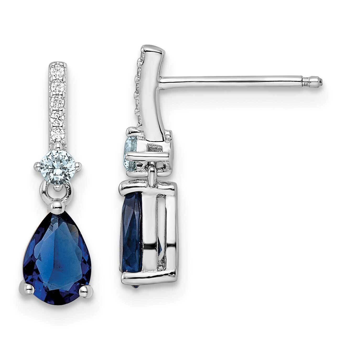 CZ Diamond and Blue Glass Post Dangle Earrings Sterling Silver Rhodium-Plated QE15742, MPN: QE15742…