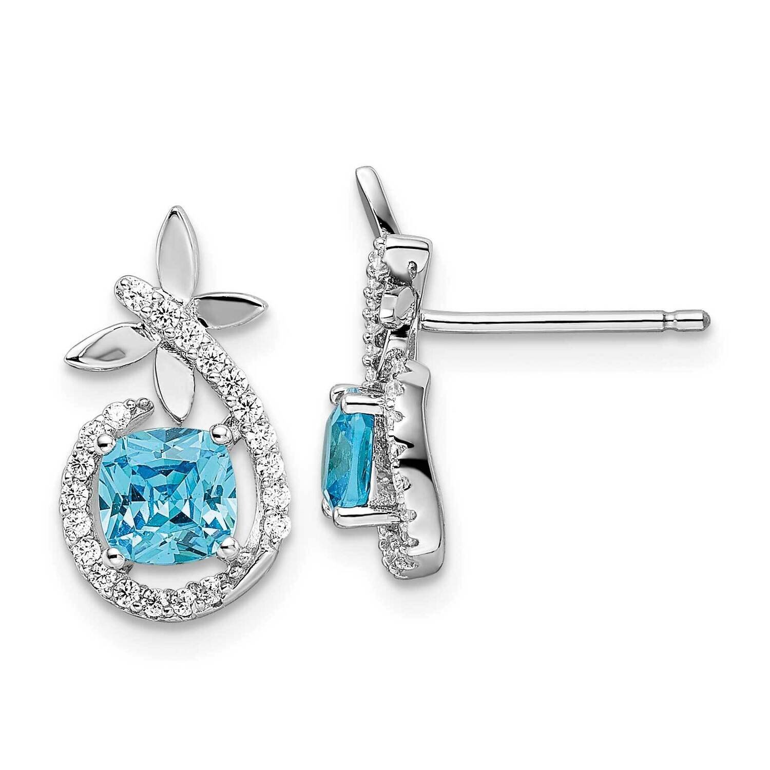 Blue &amp; White CZ Diamond Butterfly Post Earrings Sterling Silver Rhodium-Plated QE15743, MPN: QE1574…