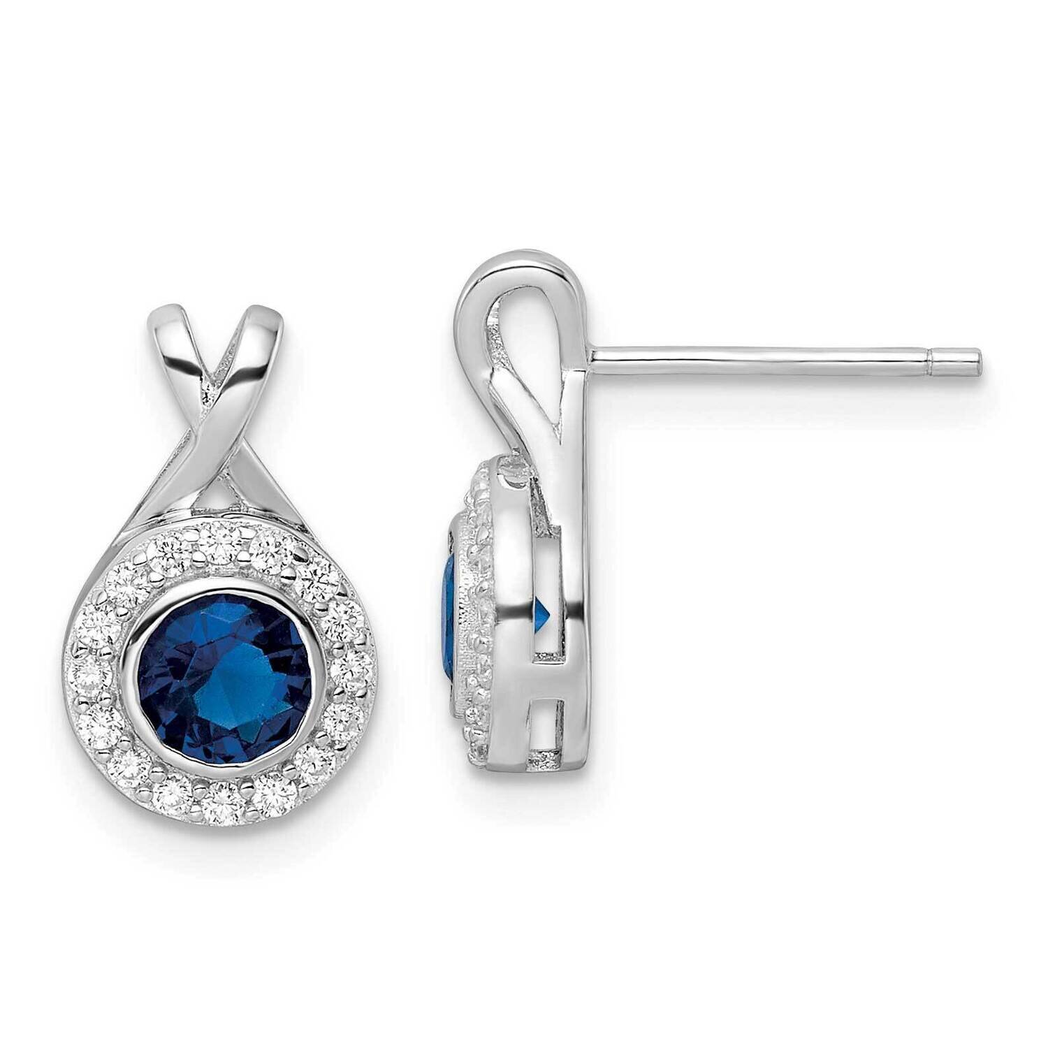 CZ Diamond and Glass Stone Dangle Post Earrings Sterling Silver Rhodium-Plated QE15744, MPN: QE1574…