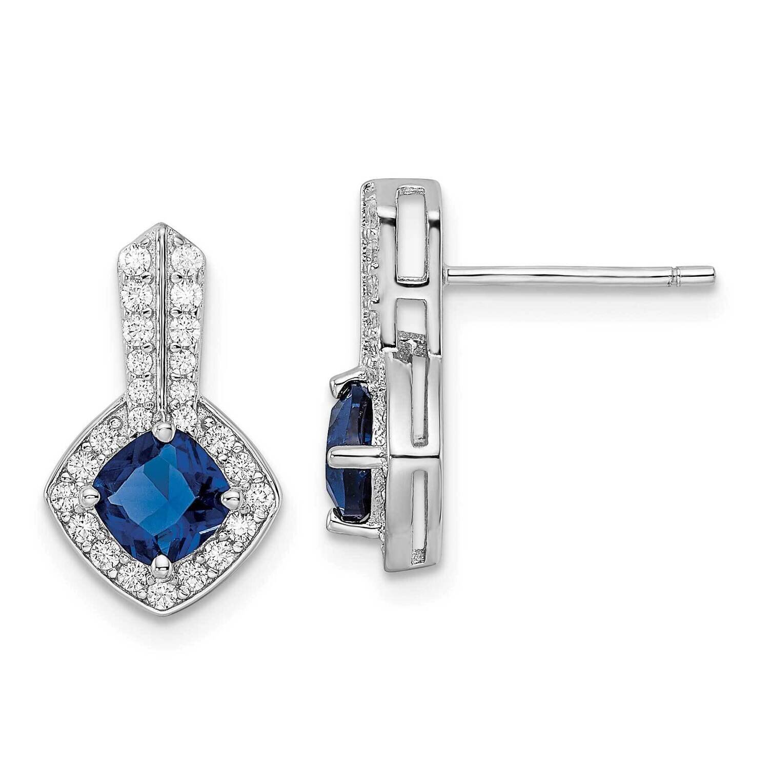 CZ Diamond and Blue Glass Post Earrings Sterling Silver Rhodium-Plated QE15745, MPN: QE15745, 19690…