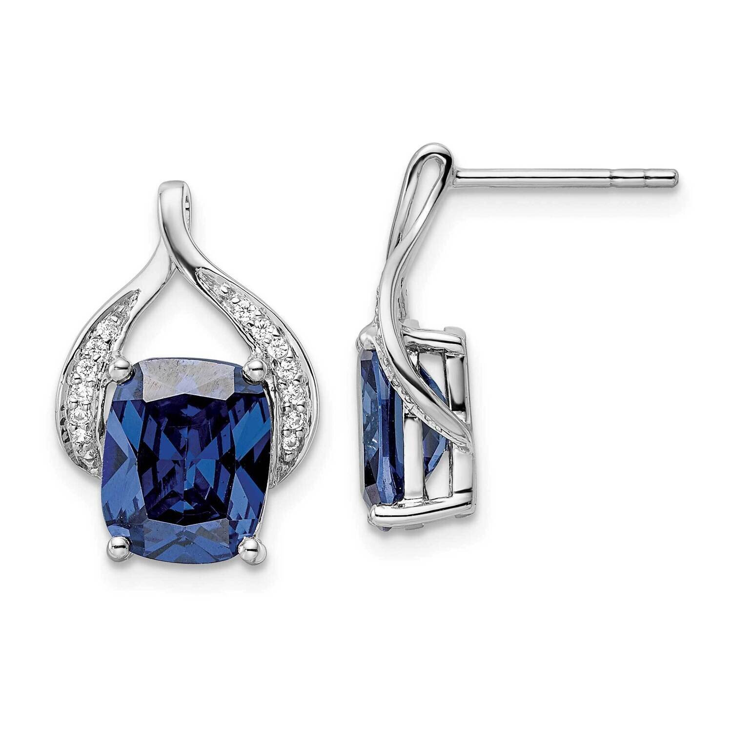 Blue Shaped Stone &amp; CZ Diamond Post Earrings Sterling Silver Rhodium-Plated QE15747, MPN: QE15747, …