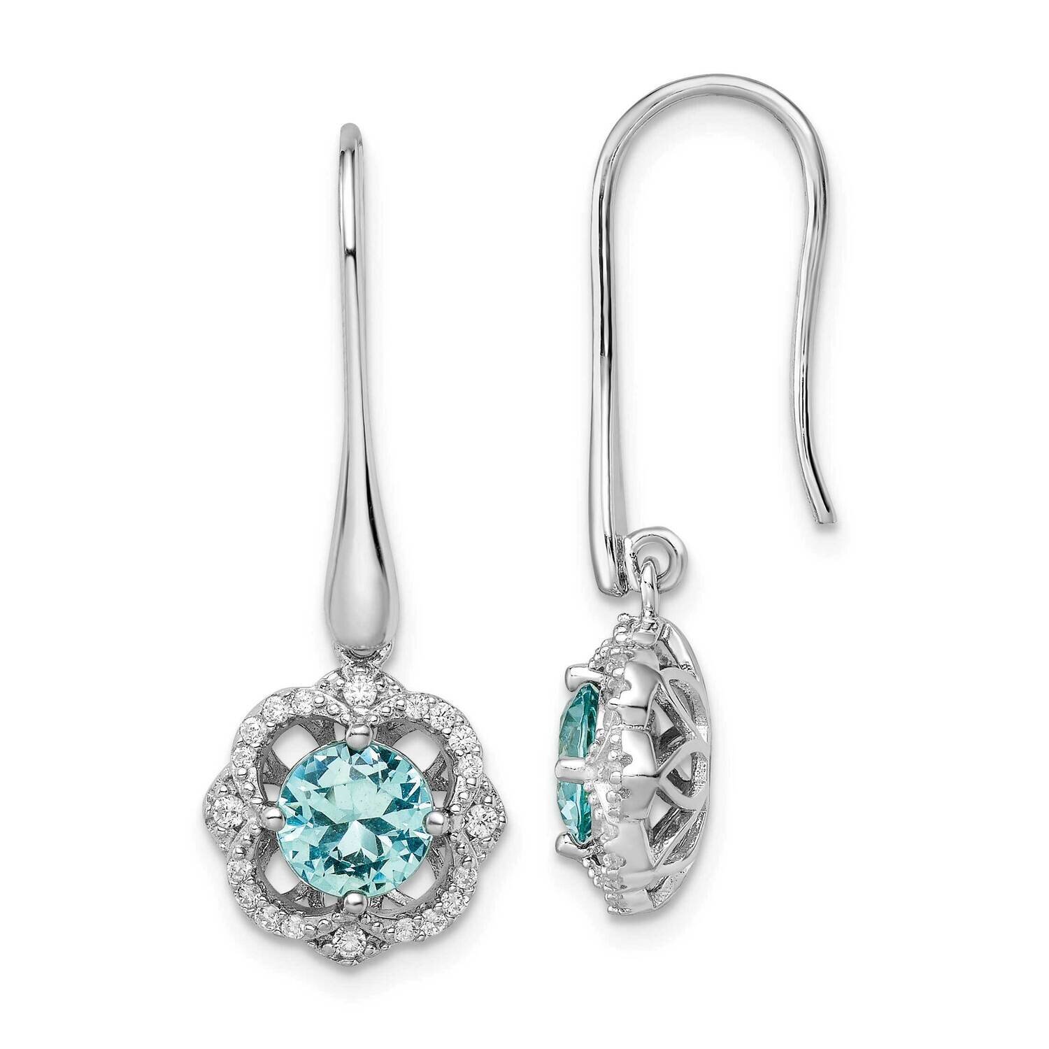 Aqua &amp; White CZ Diamond Dangle Earrings Sterling Silver Rhodium-Plated QE15748, MPN: QE15748, 19690…