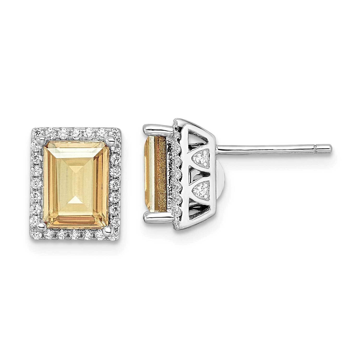 CZ Diamond &amp; Yellow Swarovski Crystal Post Earrings Sterling Silver Rhodium-Plated QE15749, MPN: QE…