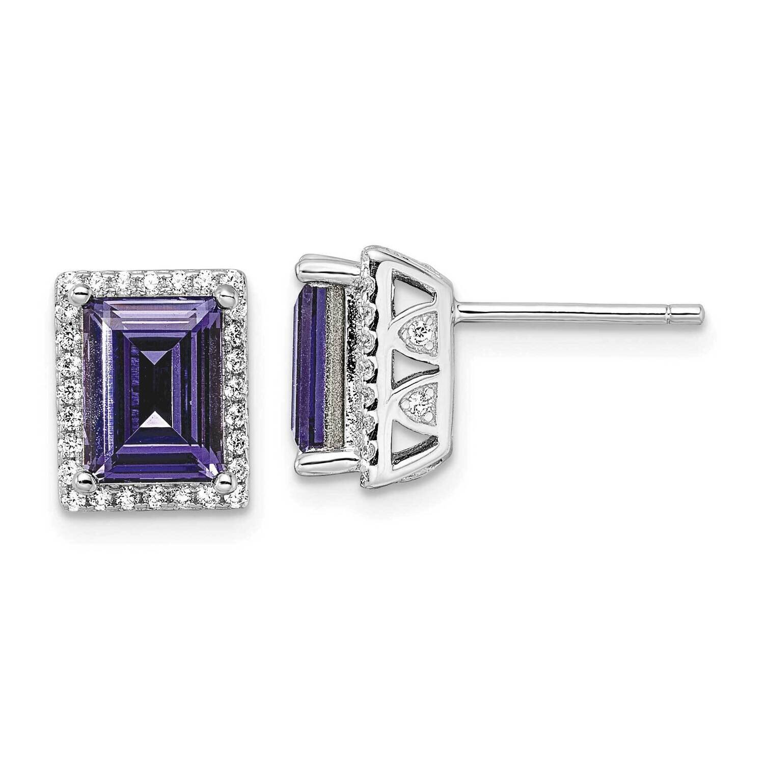 CZ Diamond &amp; Purple Swarovski Crystal Post Earrings Sterling Silver Rhodium-Plated QE15750, MPN: QE…