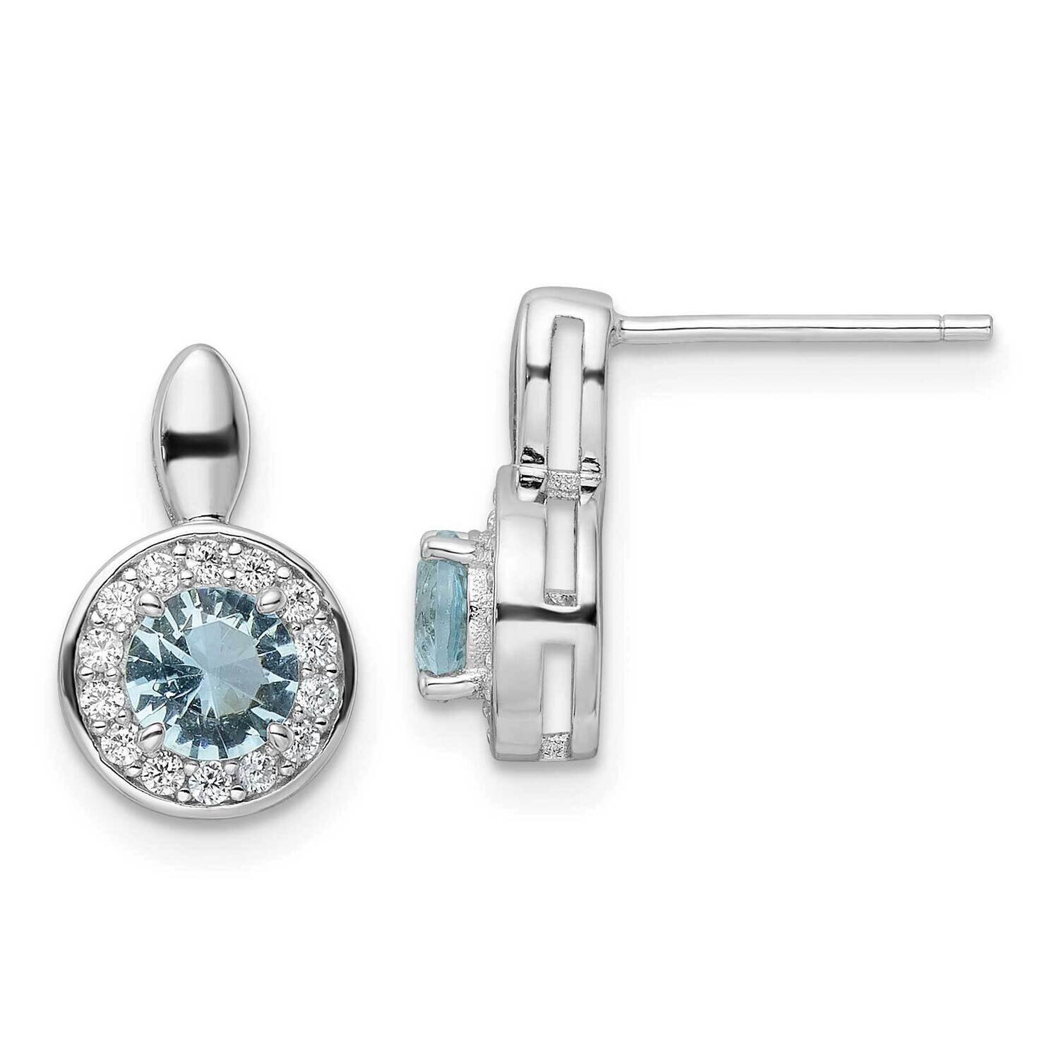 CZ Diamond Light Blue Glass Stone Dangle Post Earrin Sterling Silver Rhodium-Plated QE15754, MPN: Q…