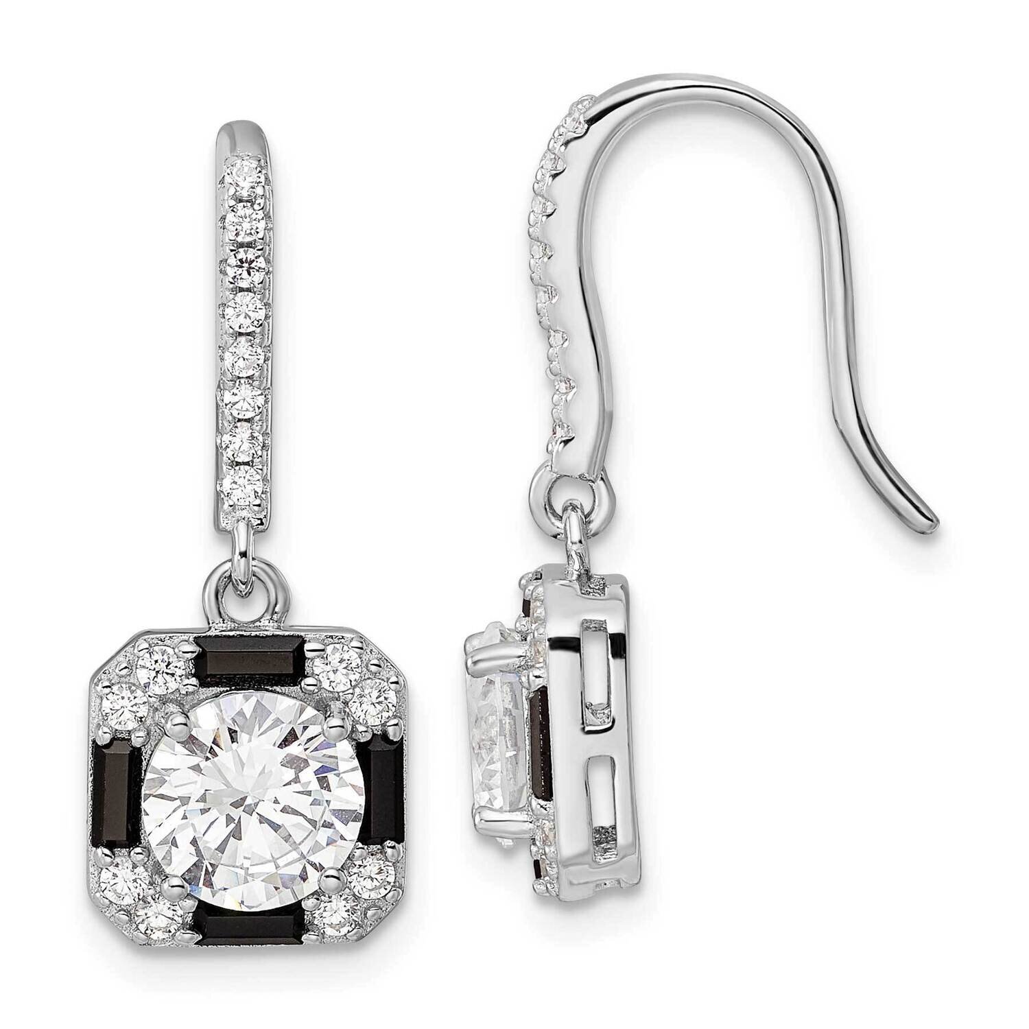 CZ Diamond &amp; Black Nano Crystal Square Earrings Sterling Silver Rhodium-Plated QE15767, MPN: QE1576…