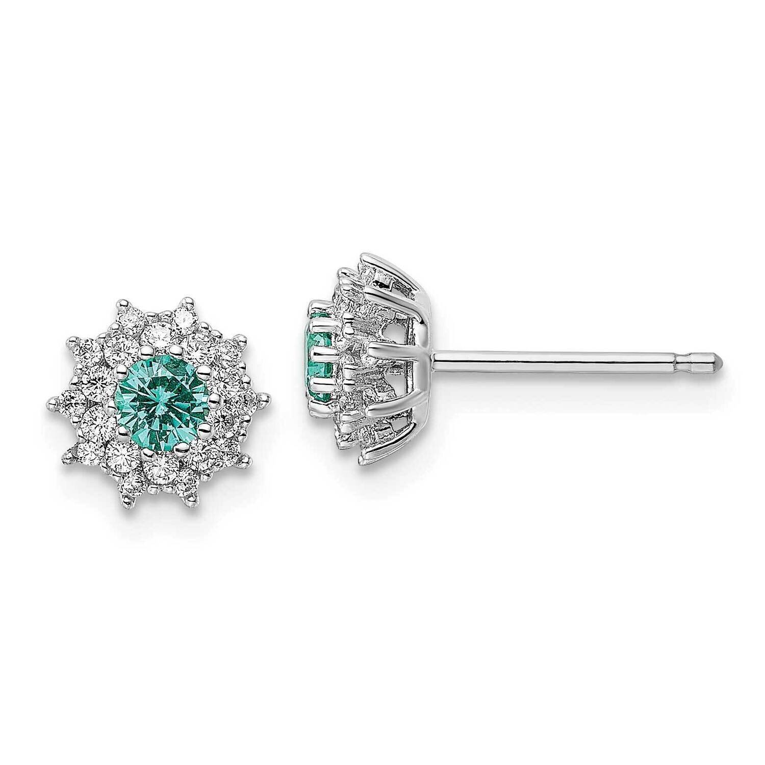 Teal &amp; White CZ Diamond Post Earrings Sterling Silver Rhodium-Plated QE15768