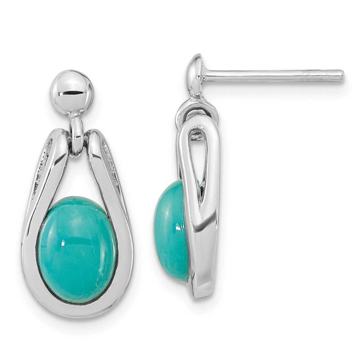 Oval Chinese Turquoise Dangle Post Earrings Sterling Silver Rhodium-Plated QE15773, MPN: QE15773, 1…
