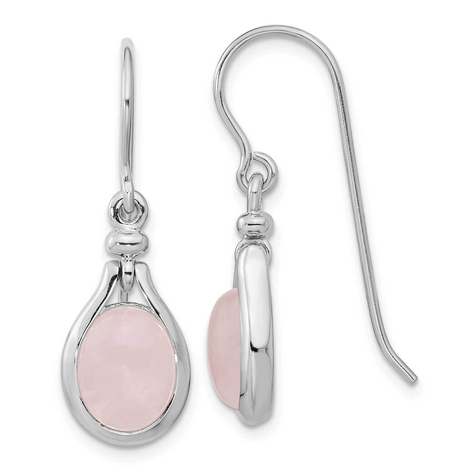 Rose Quartz Oval Dangle Earrings Sterling Silver Rhodium-Plated QE15774, MPN: QE15774, 196904154311