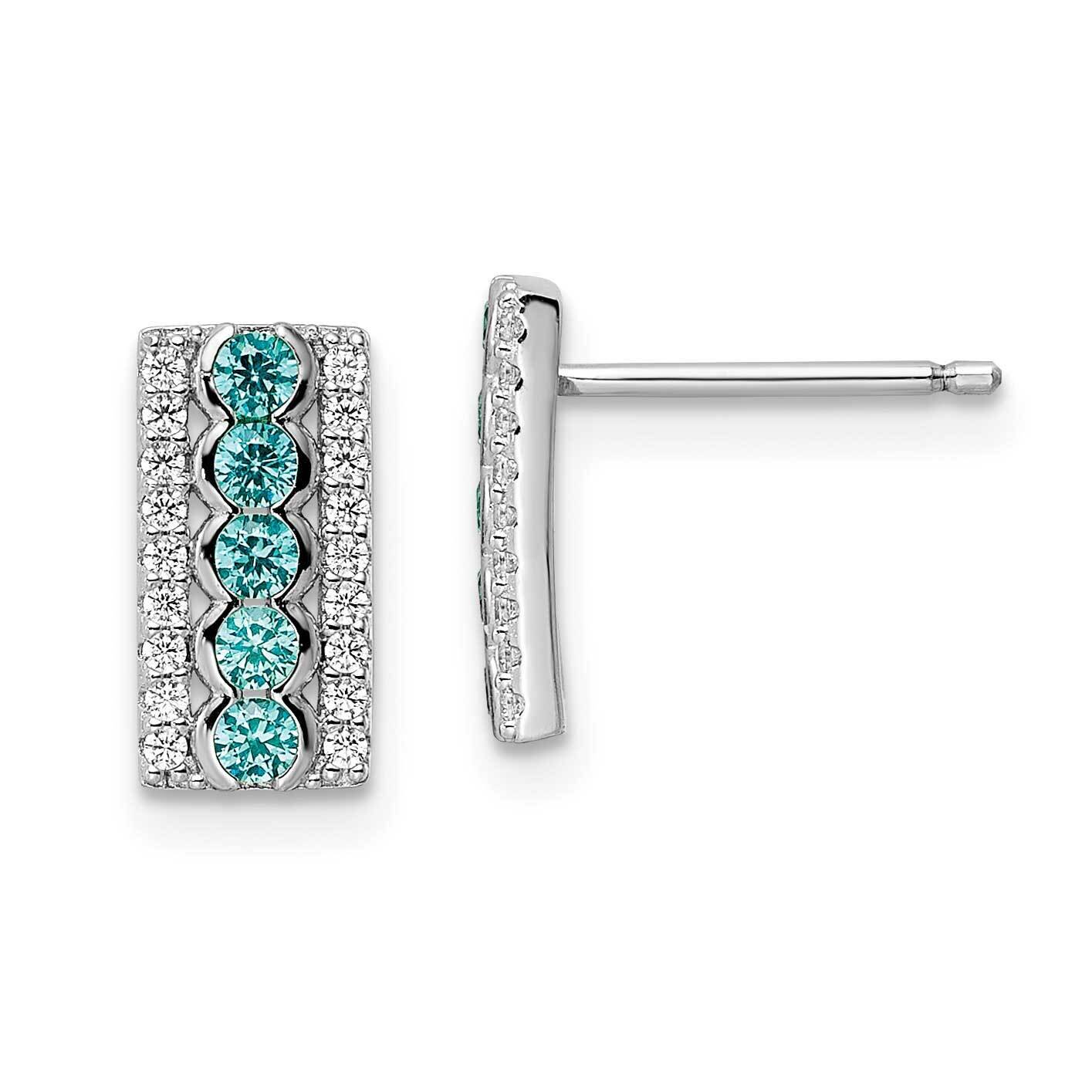 Aqua &amp; White CZ Diamond Post Earrings Sterling Silver Rhodium-Plated QE15776, MPN: QE15776, 1911017…