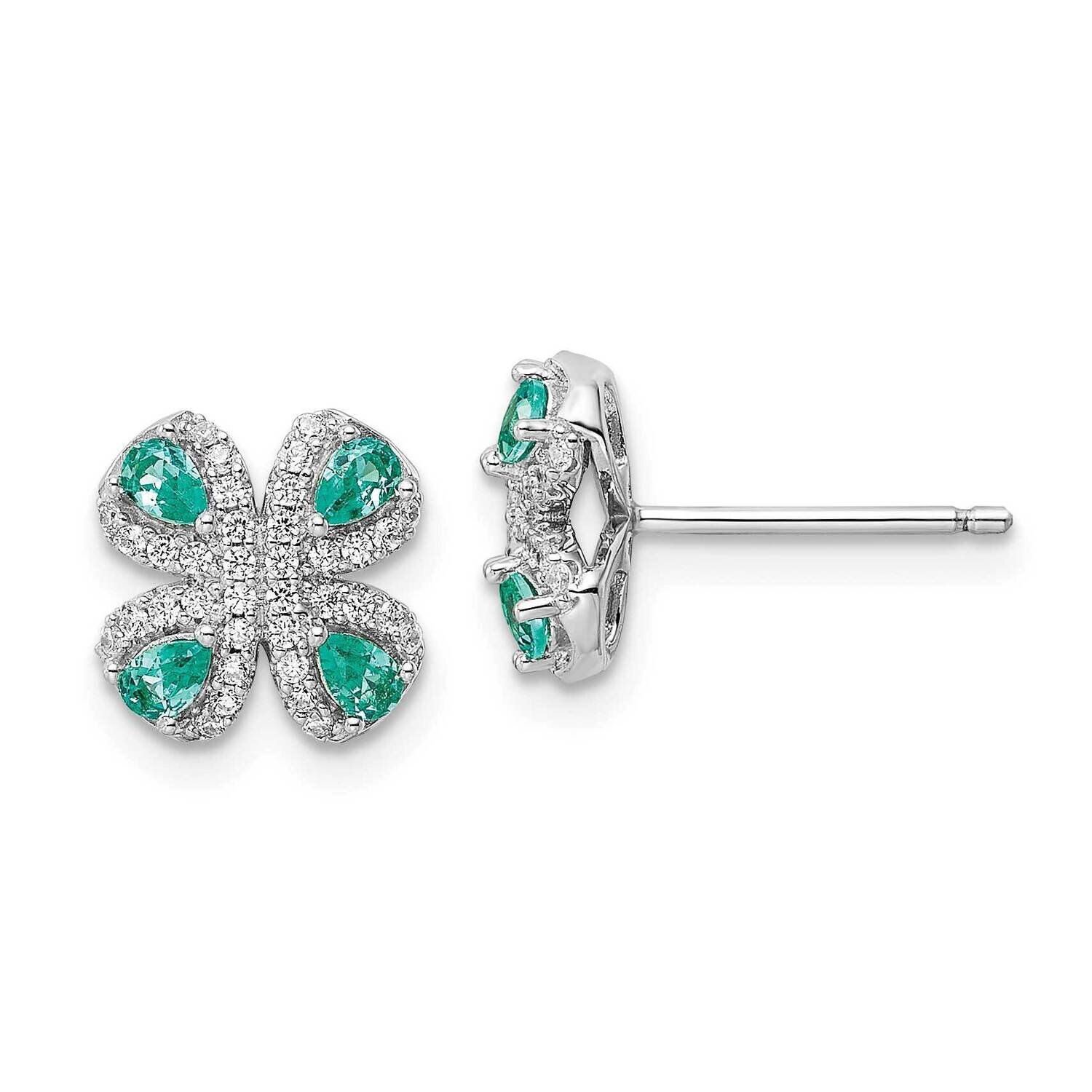 Teal &amp; White CZ Diamond Post Earrings Sterling Silver Rhodium-Plated QE15778