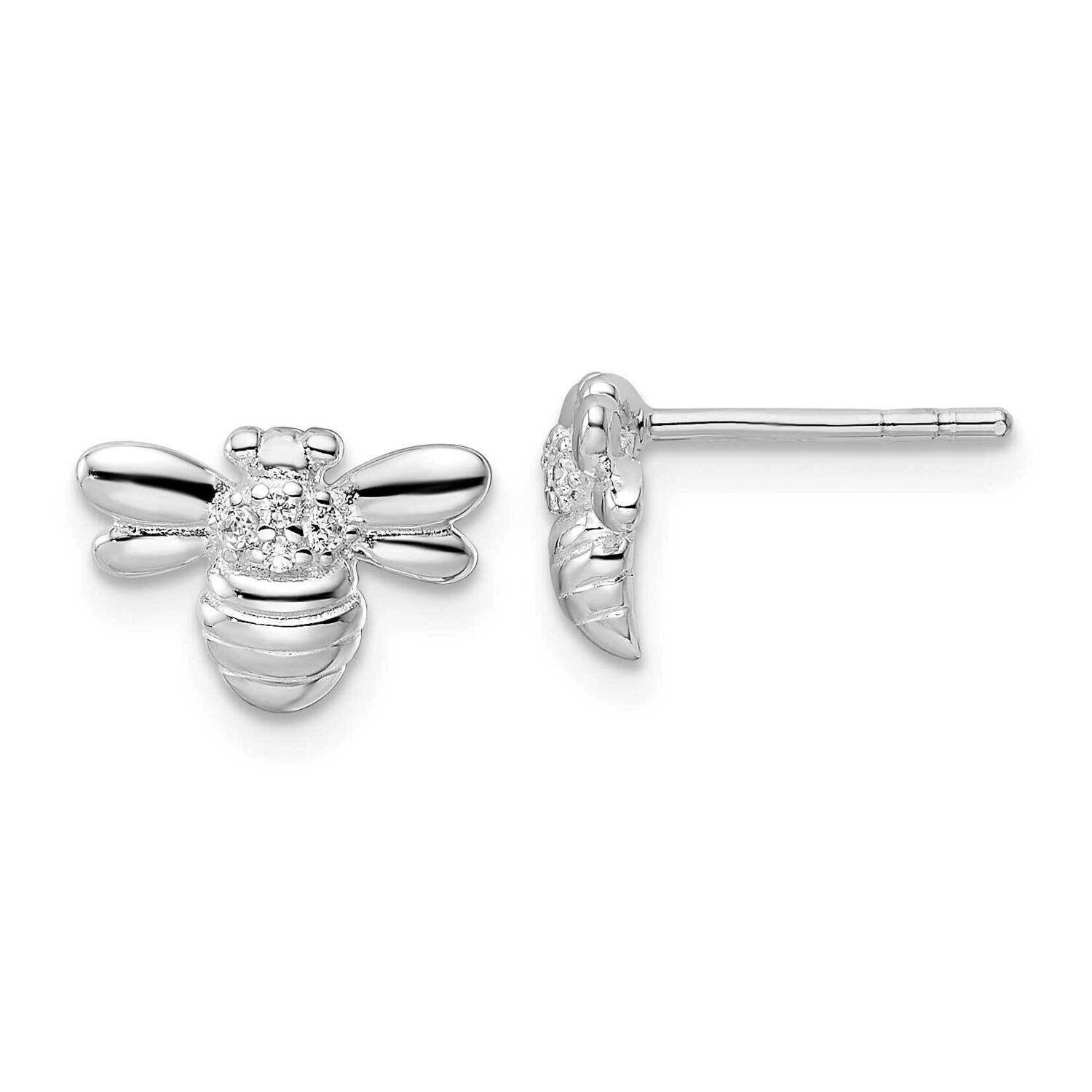 CZ Diamond Bumble Bee Post Earrings Sterling Silver Rhodium-Plated Polished QE15780