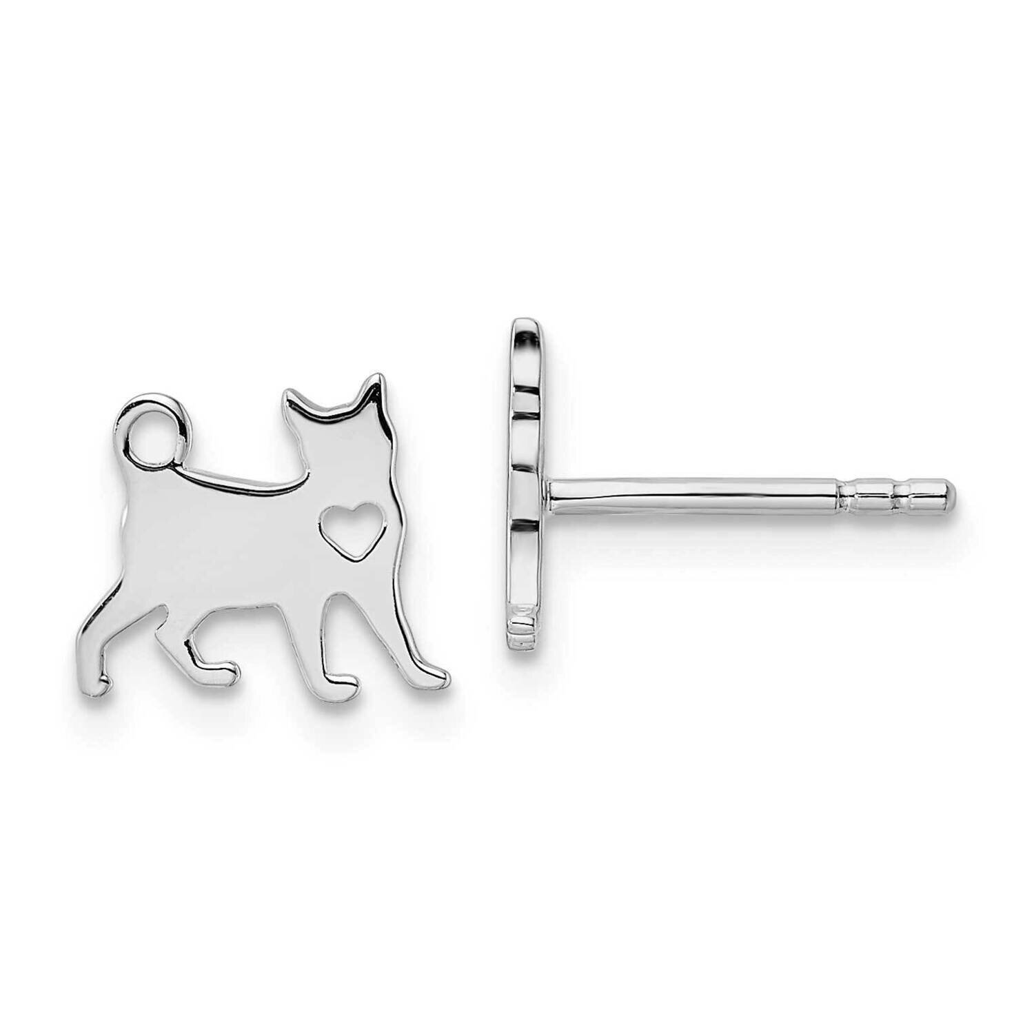 Cat with Heart Post Earrings Sterling Silver Rhodium-Plated QE15785