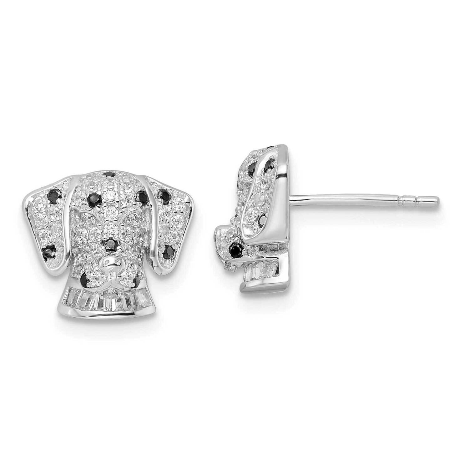 CZ Diamond Dalmatian Head Post Earrings Sterling Silver Rhodium-Plated Polished QE15786, MPN: QE157…