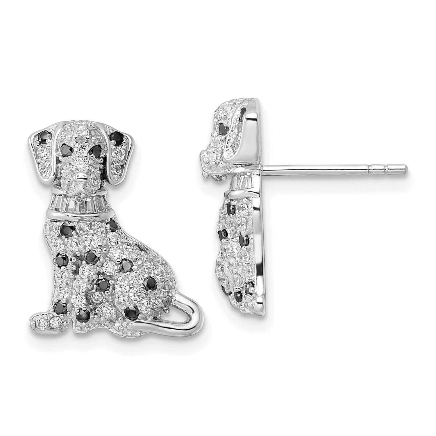 CZ Diamond Dalmatian Post Earrings Sterling Silver Rhodium-Plated Polished QE15787, MPN: QE15787, 1…