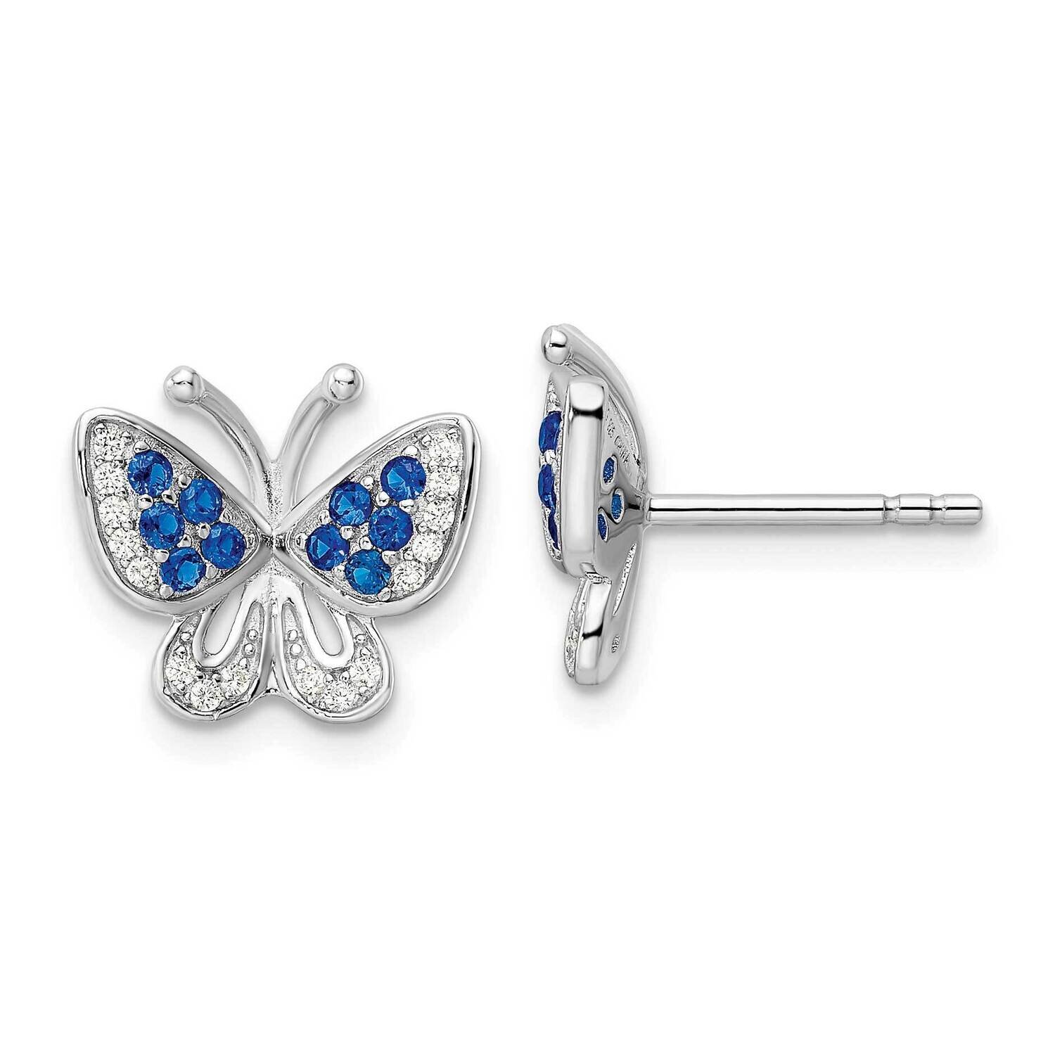 Blue &amp; White CZ Diamond Butterfly Post Earrings Sterling Silver Rhodium-Plated QE15792, MPN: QE1579…