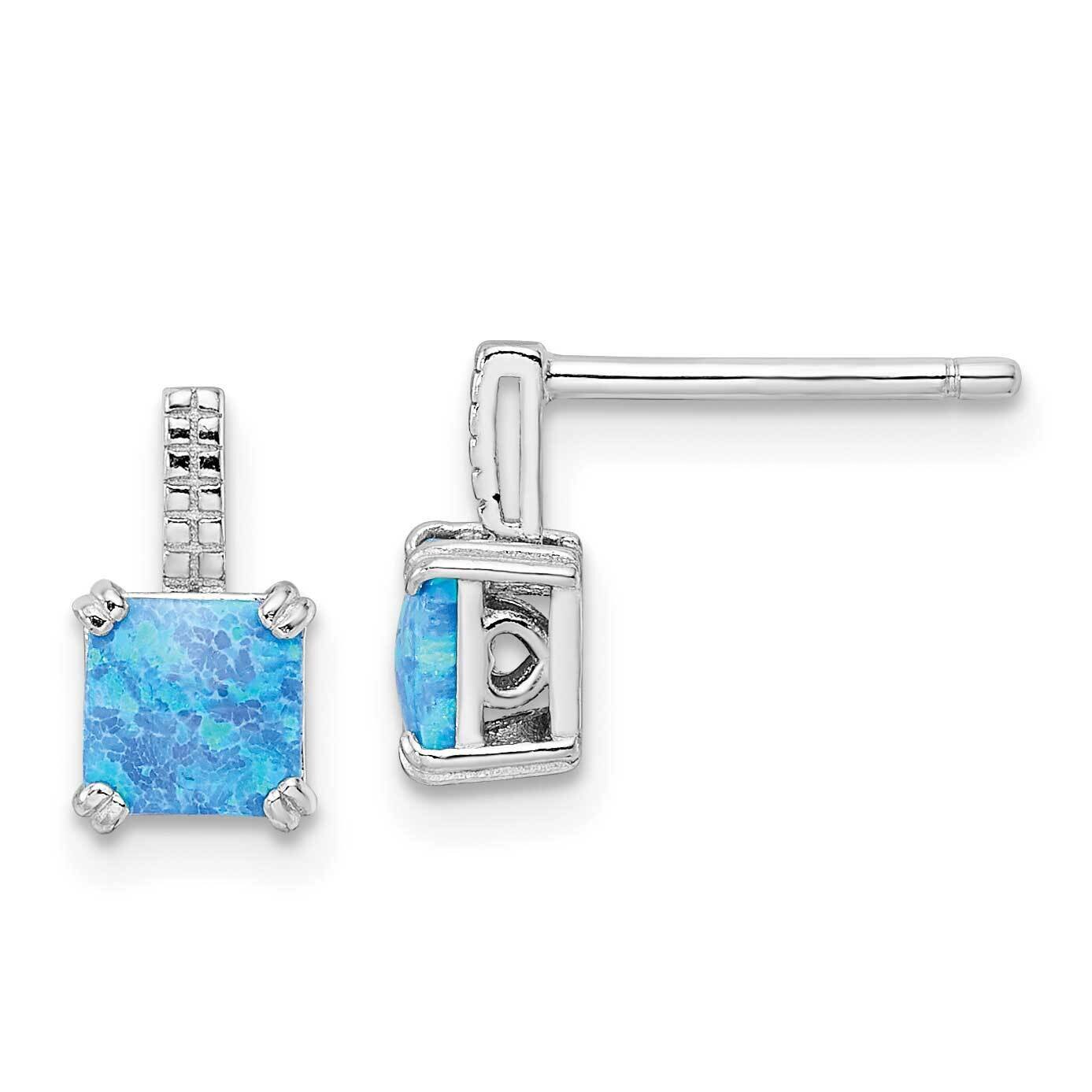 Square Blue Created Opal Post Earrings Sterling Silver Rhodium-Plated QE15795, MPN: QE15795, 196904…